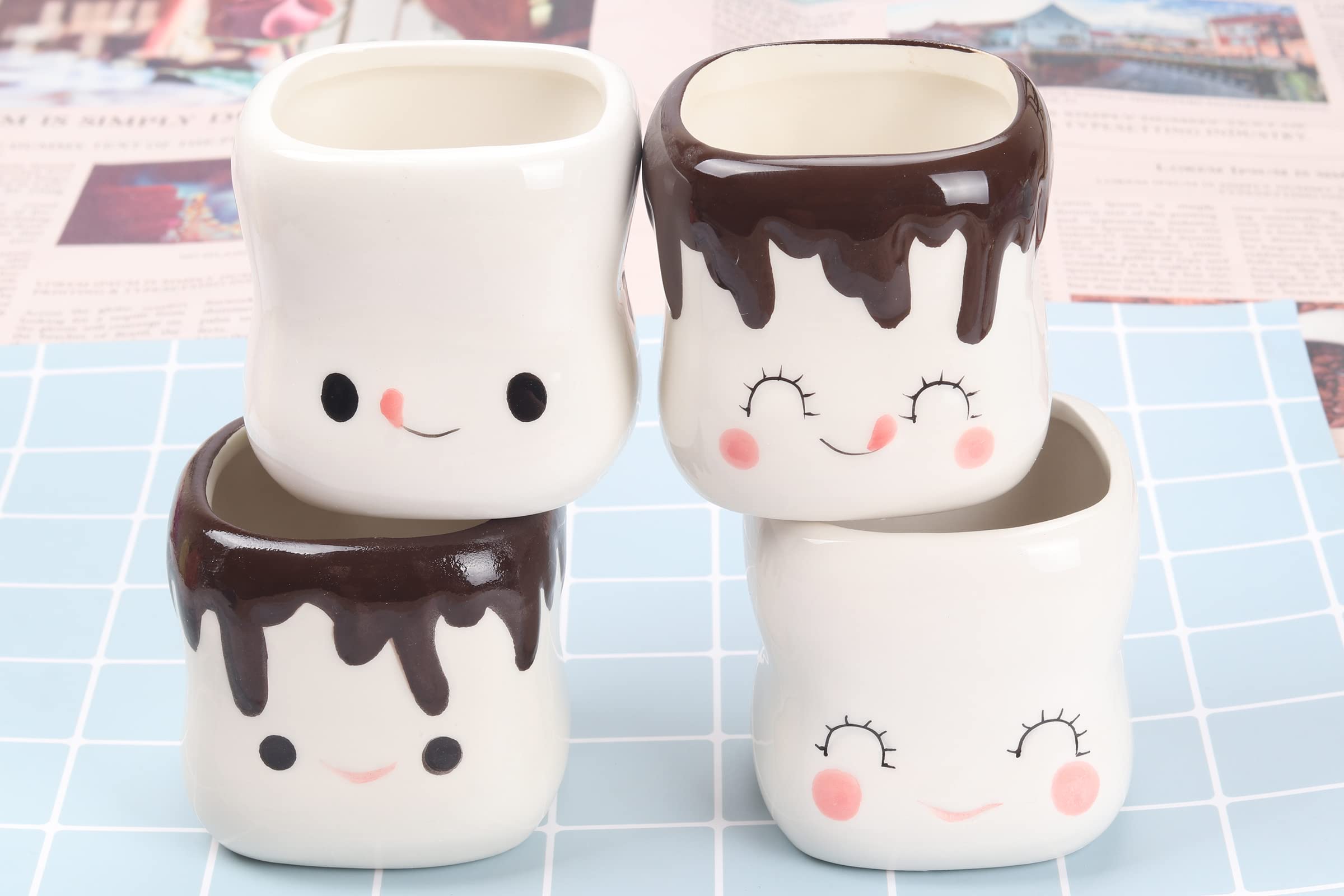 4-Pack Cute Marshmallow Mugs for Hot Chocolate & Cocoa - 6oz Insulated Ceramic Cups for Kids & Adults - Perfect Gift for Christmas, Mother's Day & Birthdays - Great for Family Gatherings, Sleepovers & Cozy Winter Nights