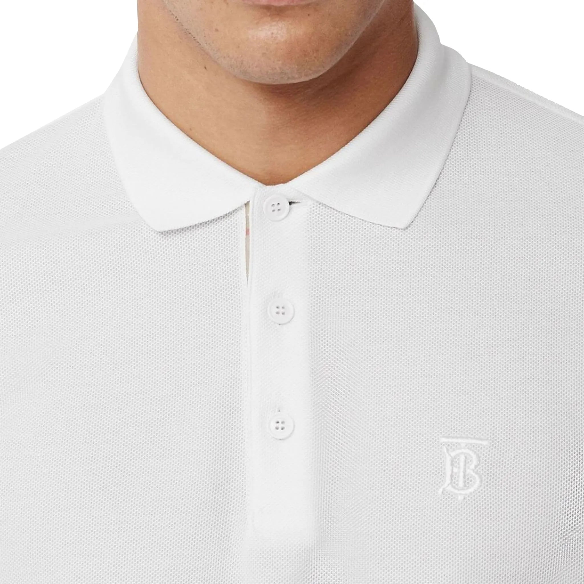 Burberry Eddie Logo Pique Cotton White Polo Shirt for Men - Classic Luxury Casual Wear for Golf, Office & Summer Outfits