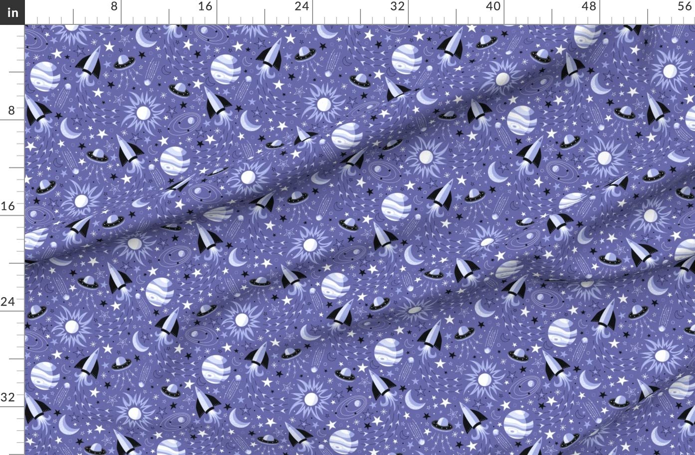 Space Star Kids Periwinkle Nerd Geek Planets Sun Printed Organic Cotton Sateen Fabric by The Yard - DIY Sewing, Quilting, Apparel & Home Decor for Nursery, Kids Room & Sci-Fi Themed Decorations
