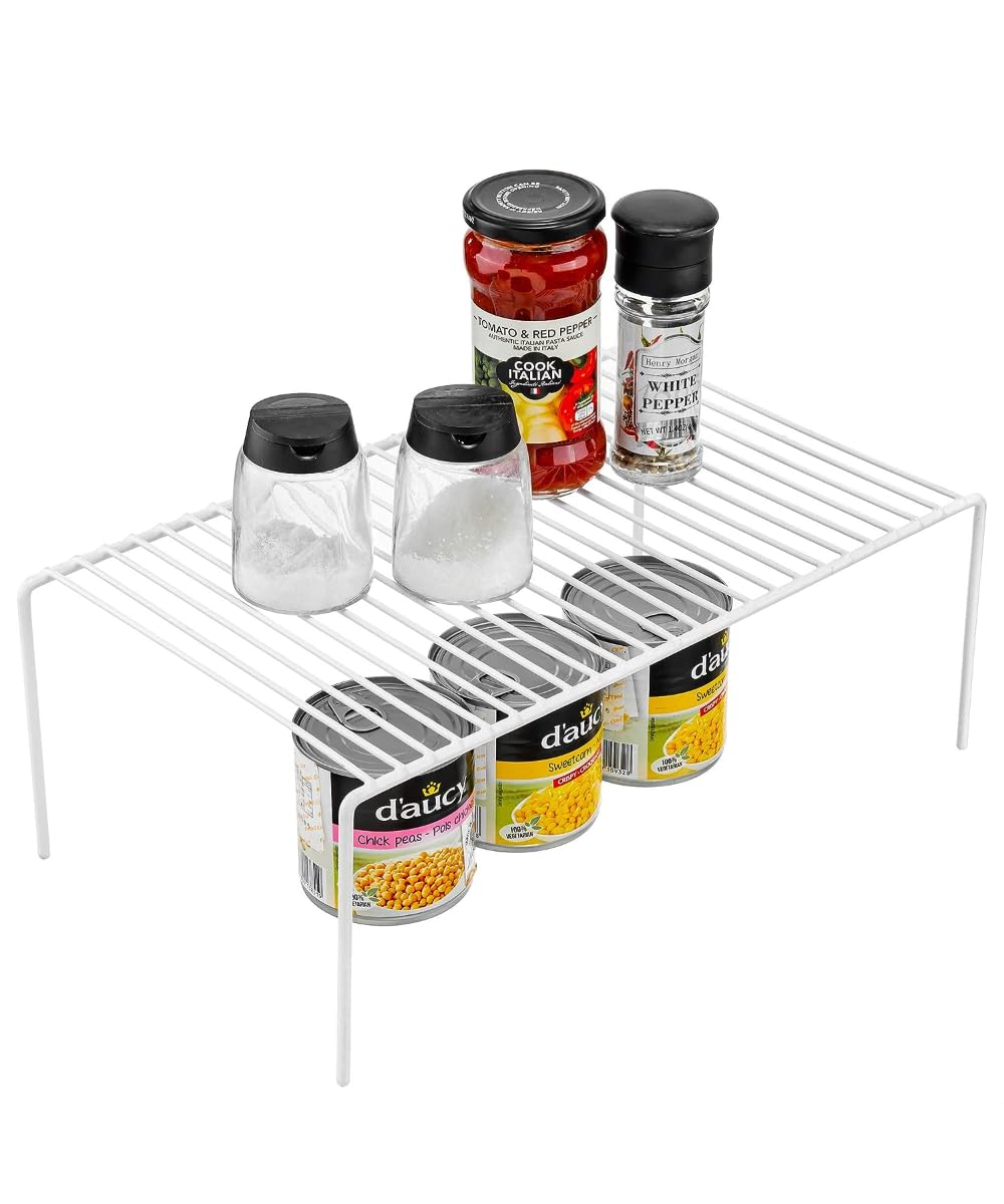 NH10 DESIGNS Stainless Steel Expandable Dish Rack & Storage Shelf - 4 Pack Kitchen Organizer for Cabinets, Utensils, Spices | Space Saving Solution for Small Kitchens & Apartments