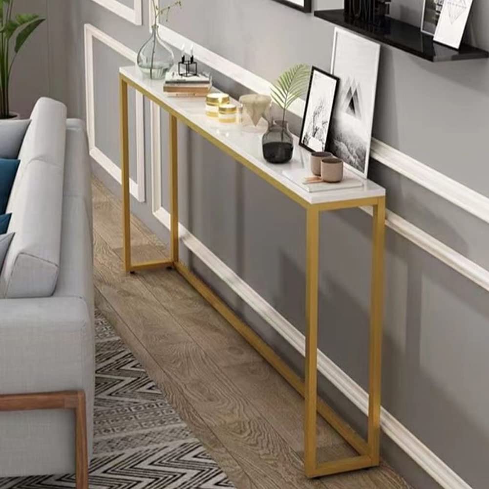 KWOKING White Gold Rectangle Console Table - Slim Sofa Table for Hallway, Living Room & Bedroom - 39.5