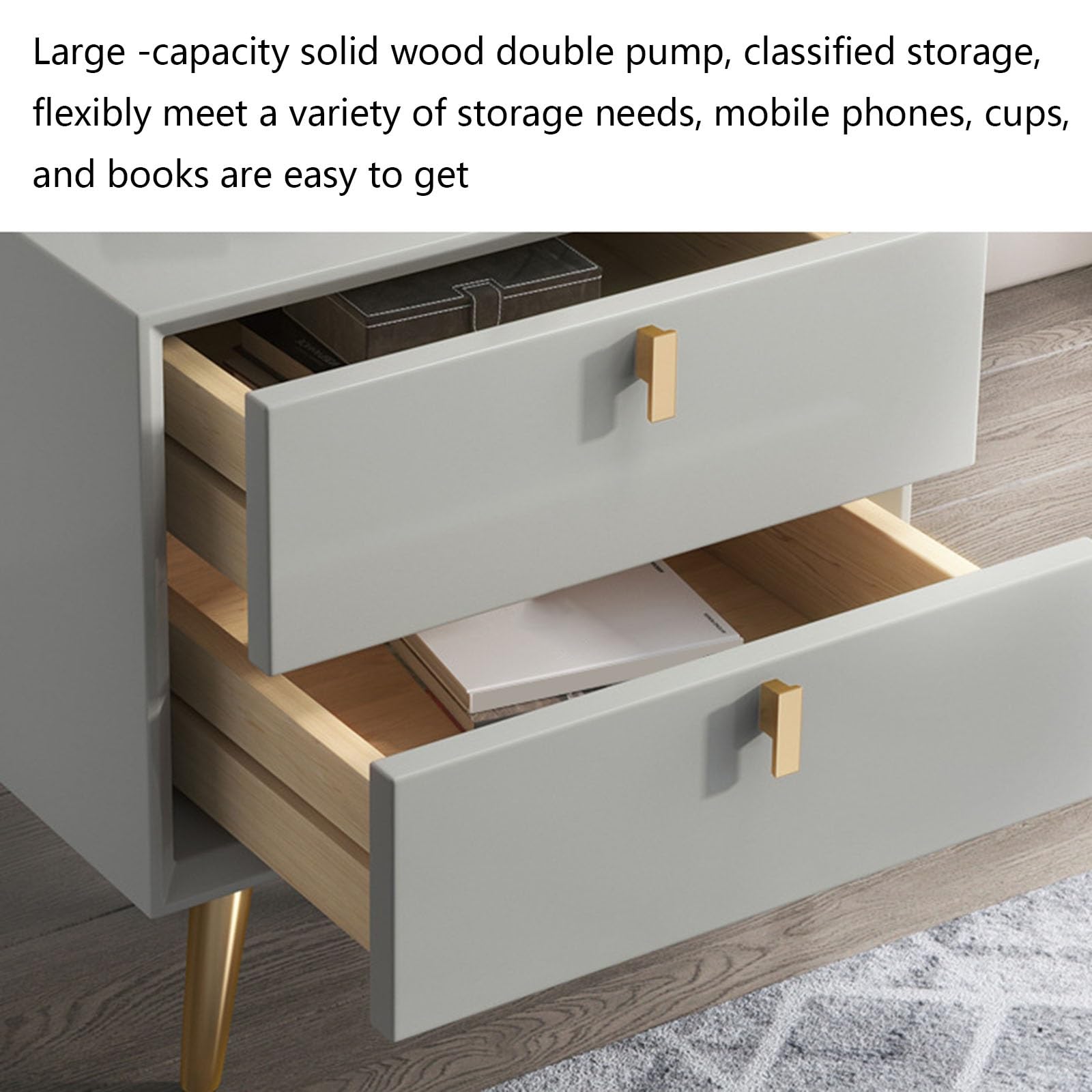 LHX Solid Wood Bedside Table - All Solid Wood Nightstand for Bedroom, Living Room, or Office - Gold Finish - Perfect for Storing Books, Lamps & Bedroom Essentials