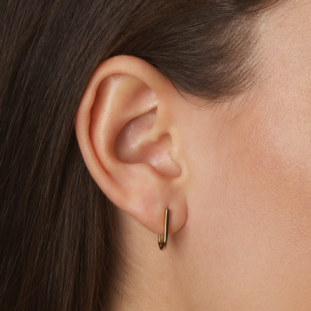 10k Gold Midi Charm Paperclip Huggie Earrings - Elegant Everyday Jewelry for Women, Perfect for Work, Date Night & Special Occasions