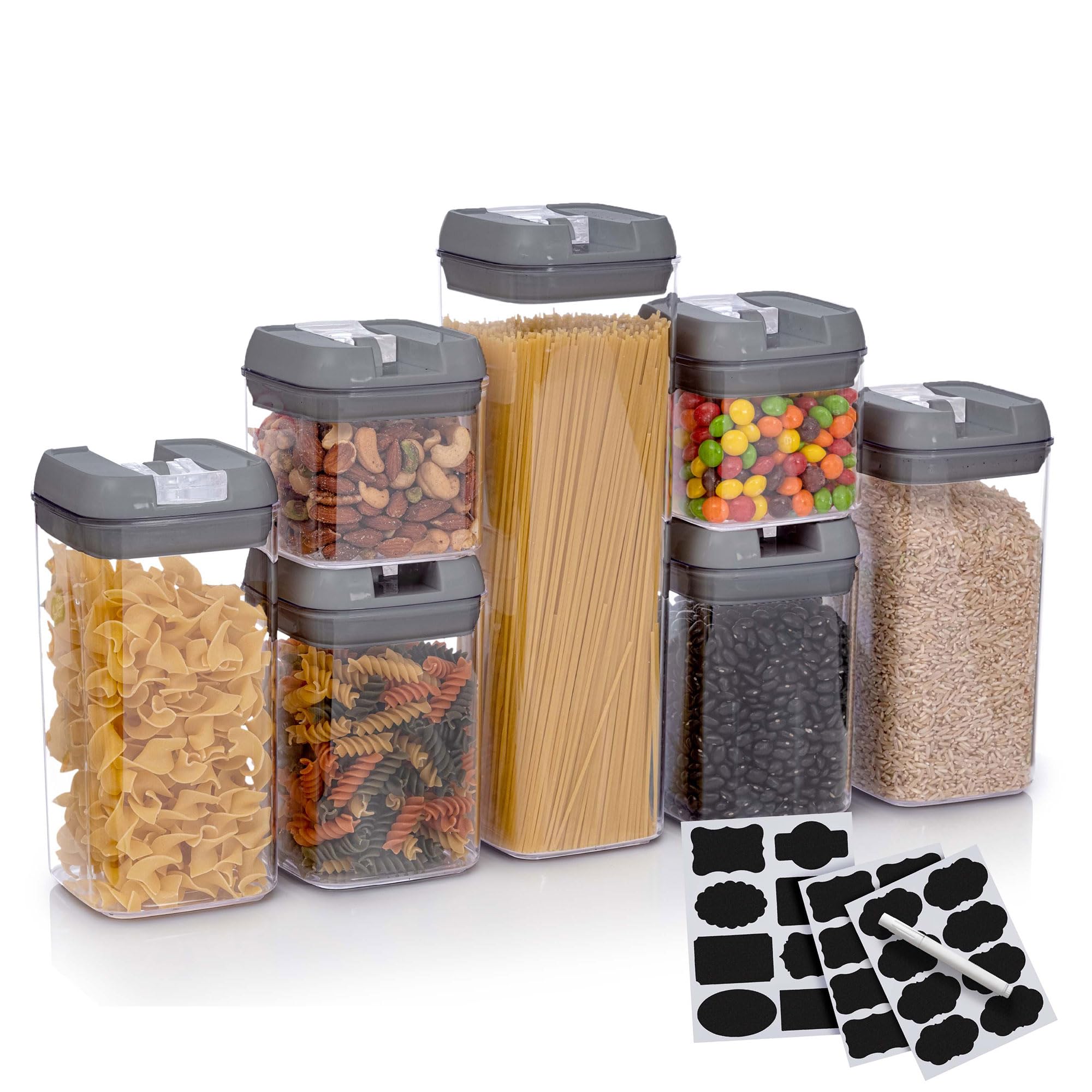 Cheer Collection Airtight Food Storage Containers Set of 7 with Lids - BPA-Free Kitchen & Pantry Organizers for Flour, Sugar, Cereal, Pasta - Perfect for Meal Prep, Baking & Space Saving Storage (Gray)