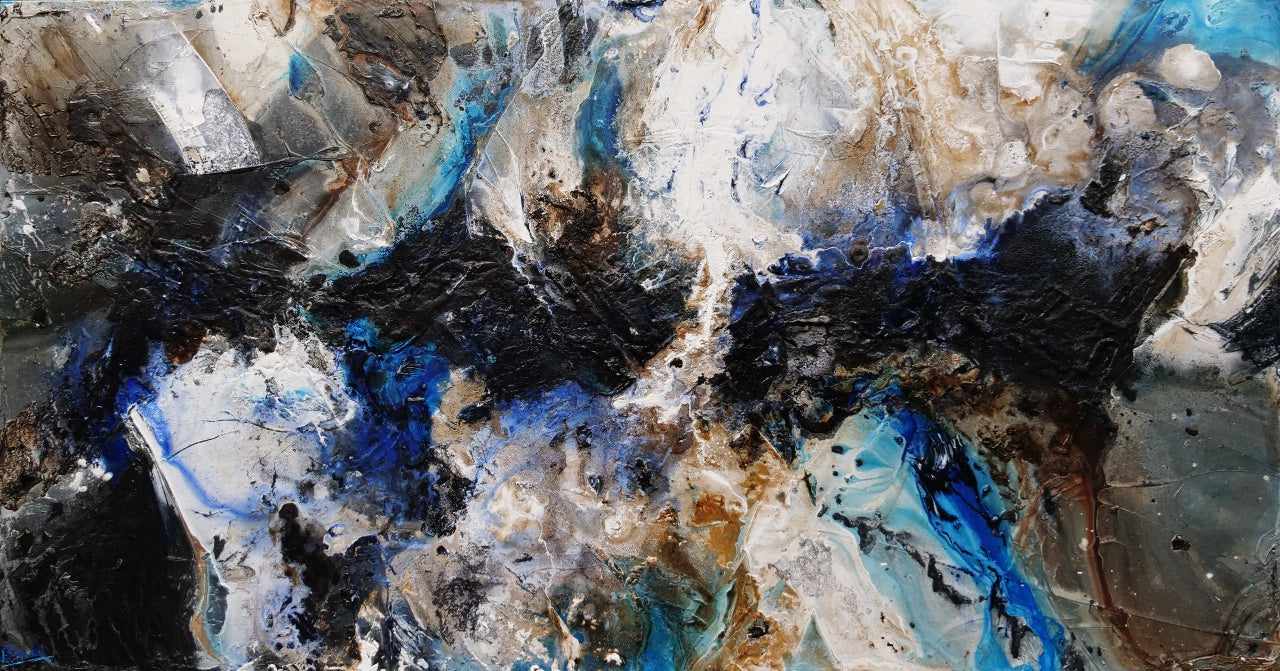 Blue Rust Black Textured Abstract Painting - 190cm x 100cm Large Modern Wall Art for Living Room, Bedroom & Office Decor | Slated Rapture Canvas