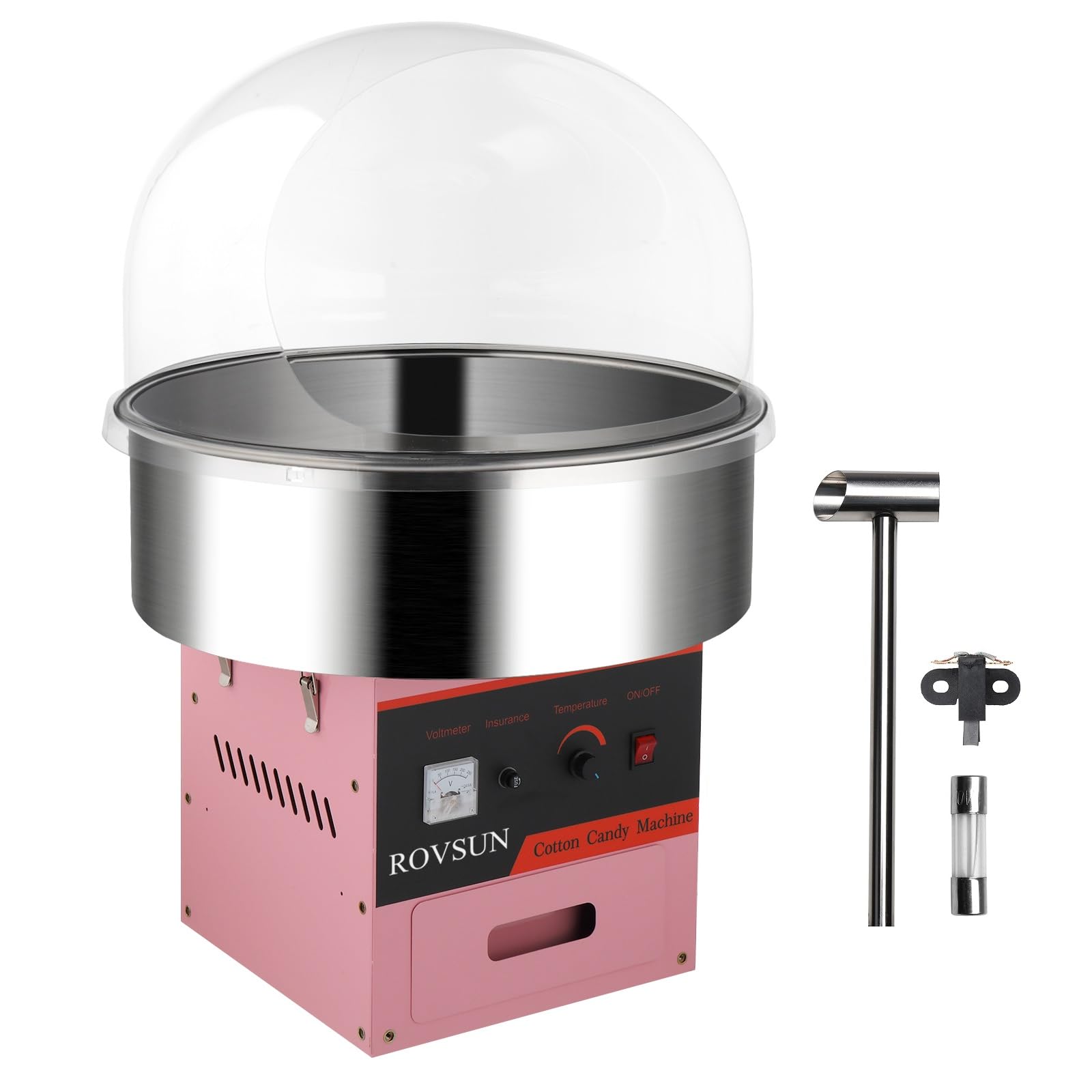 ROVSUN 21 Inch Commercial Cotton Candy Machine - Electric Candy Floss Maker with Stainless Steel Bowl, Cover, Sugar Scoop & Drawer - Perfect for Home, Parties, Carnivals & Events (Pink)