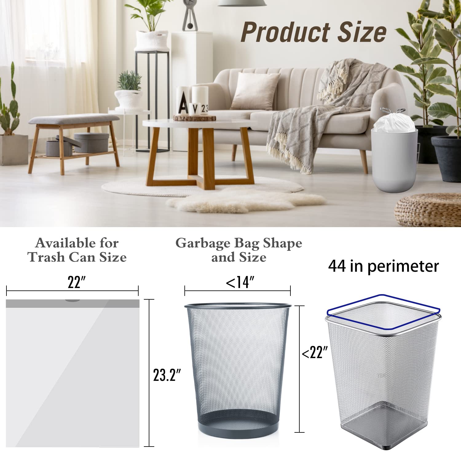 8 Gallon Drawstring Trash Bags - Heavy Duty Kitchen Garbage Bags, 22 x 23 Inches, 34 Count White Trash Can Liners for Home, Office & Outdoor Use