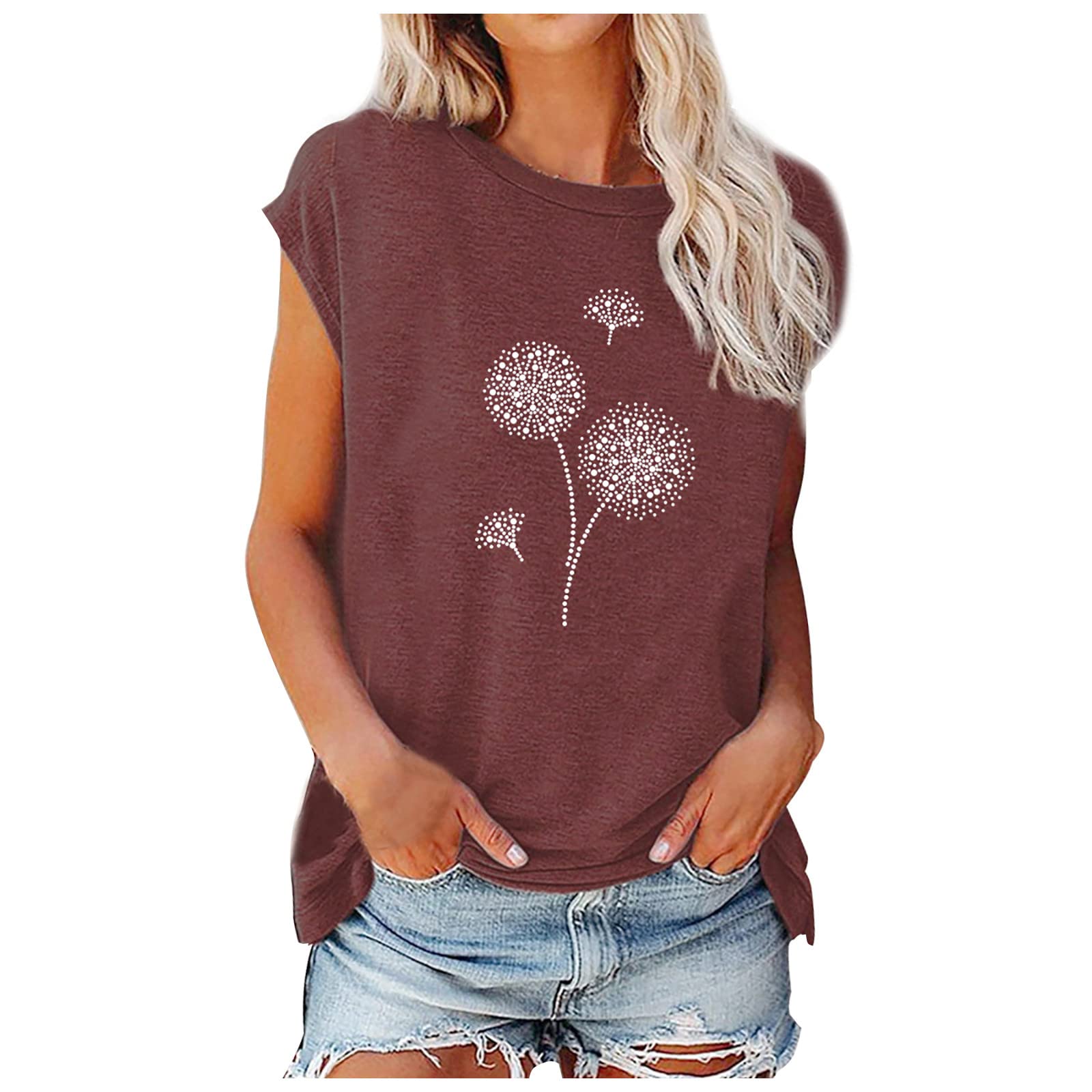 Women's Cap Sleeve Crewneck T-Shirts - Floral Print Casual Summer Blouses & Trendy Tee Shirts | Perfect for Outfits, Beach Wear & Daily Fashion