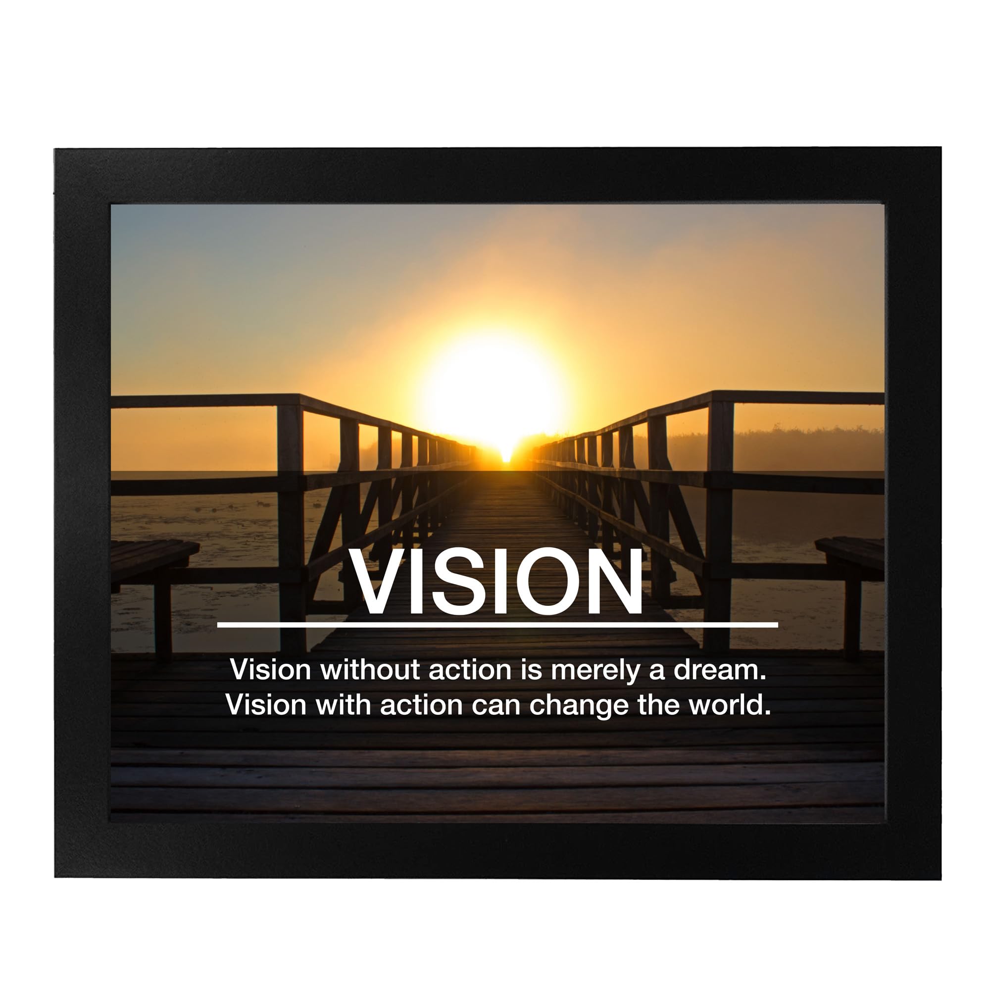 Vision With Action - Motivational Wall Art Print, Ocean Sunset Inspirational Decor for Living Room, Bedroom, Office & Workplace - Unframed 10x8 - Perfect for Home, School & Office Motivation