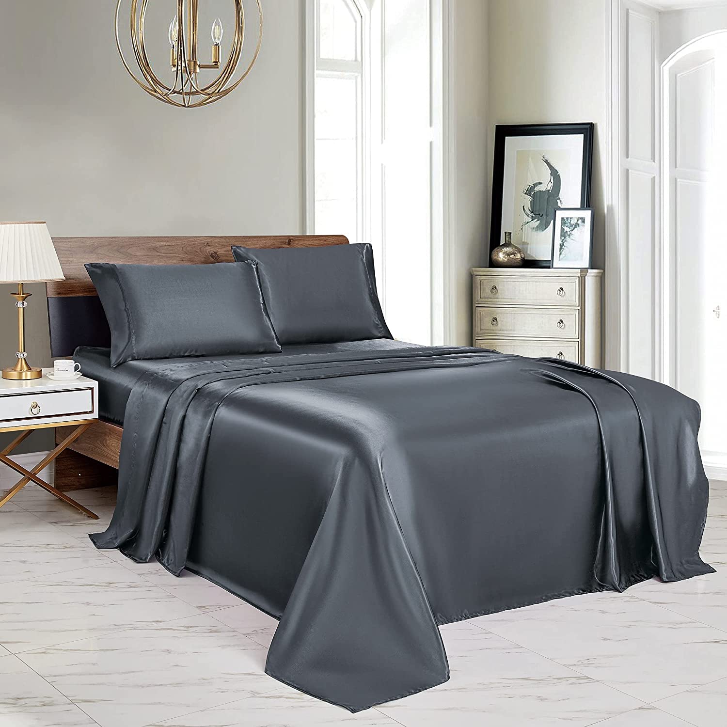 Luxury 100% Silk Satin Sheet Set 4Pcs - Full XL Size (54