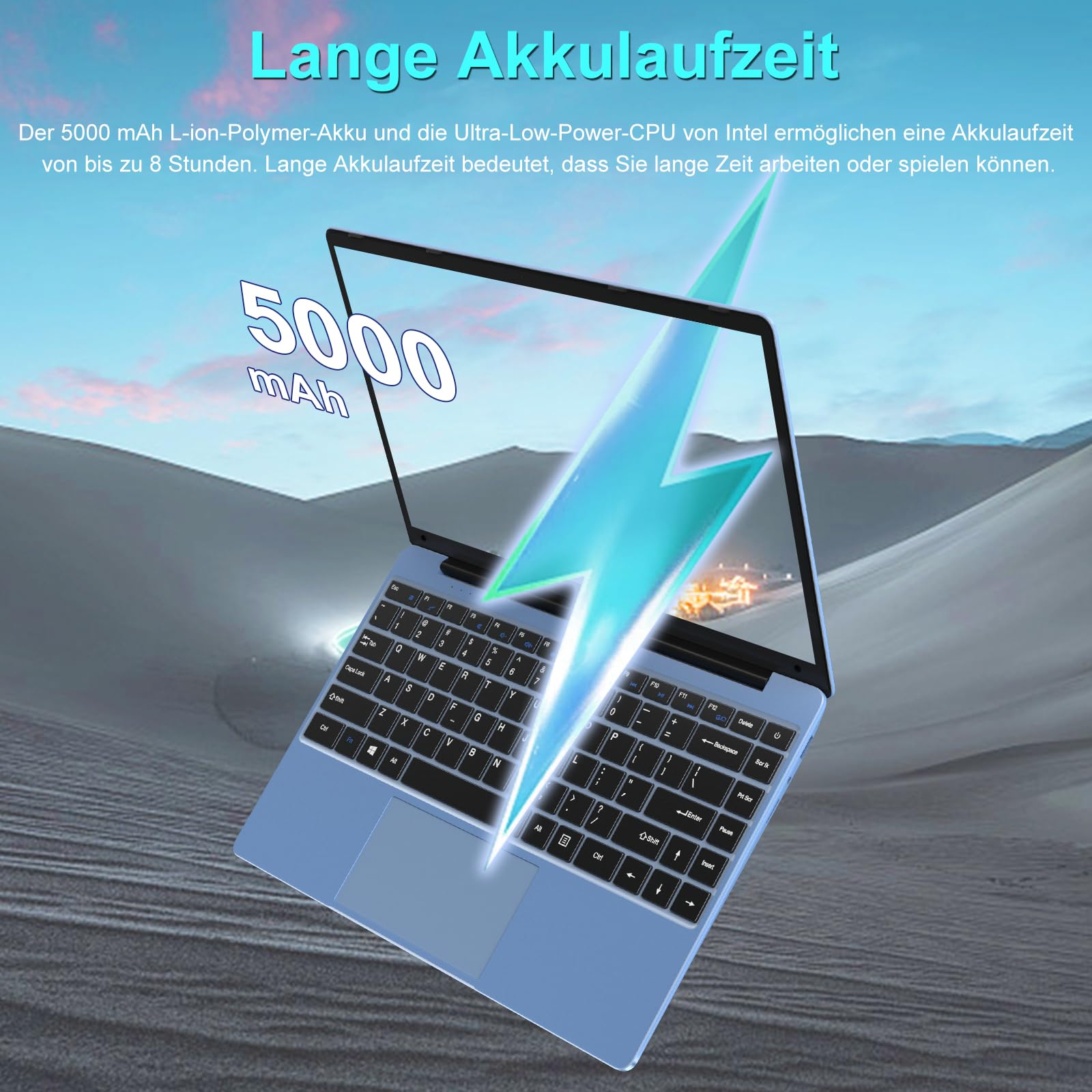 AOCWEI 14 Inch Laptop with Intel Celeron N4020 Processor (Up to 2.8GHz), Windows 11, 5G WiFi 6, 256GB SSD + Expandable 1TB Storage, 1920x1080 FHD Display, Bluetooth 4.2, Mini Multimedia Port - German Keyboard (Blue) | Perfect for Home Office, Online Learning & Business Travel