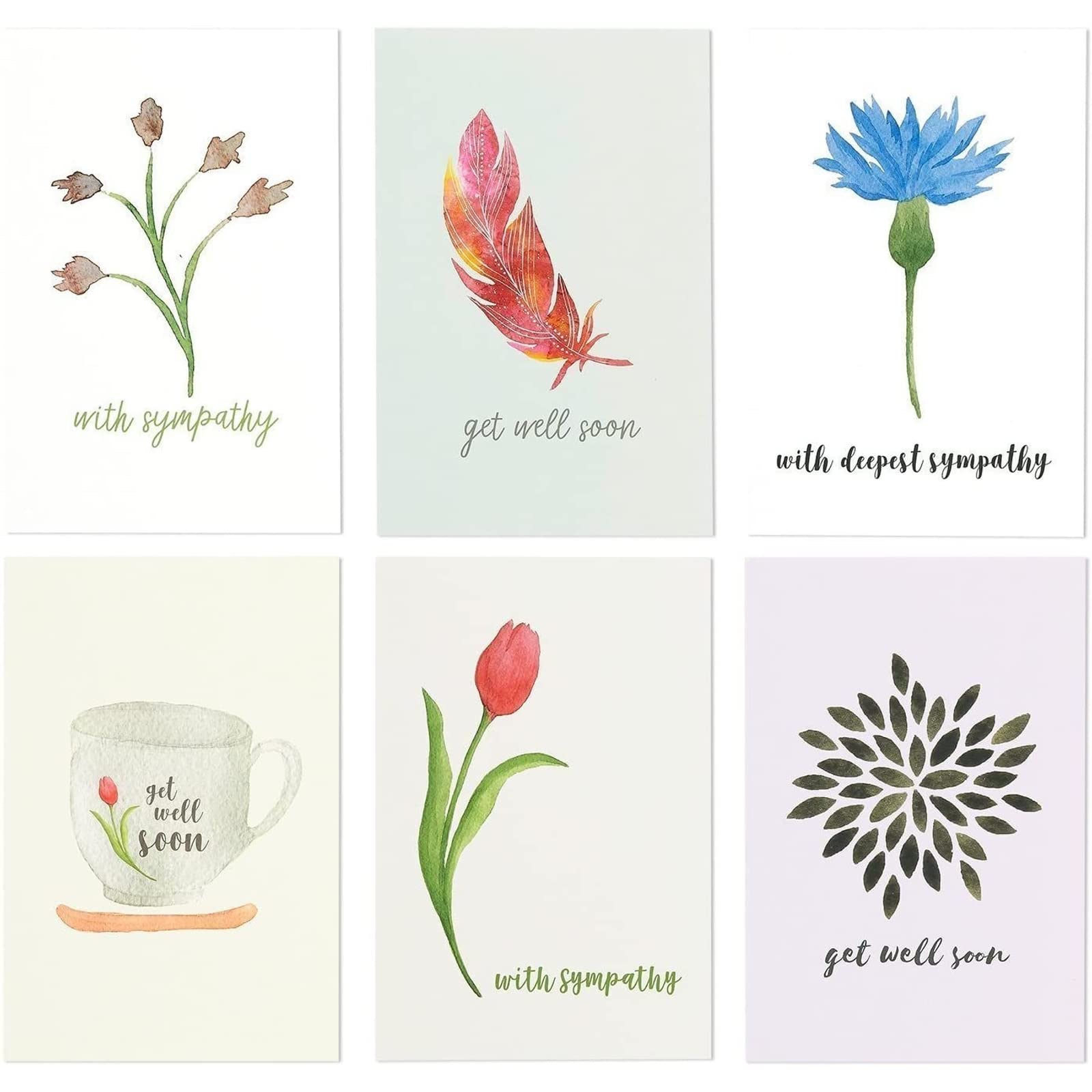 48 Pack Sympathy and Get Well Cards with Envelopes - 12 Floral Designs, 4x6 Inch Blank Inside Greeting Cards for Family, Friends, Coworkers | Perfect for Hospital Visits, Condolence Gifts, and Workplace Encouragement