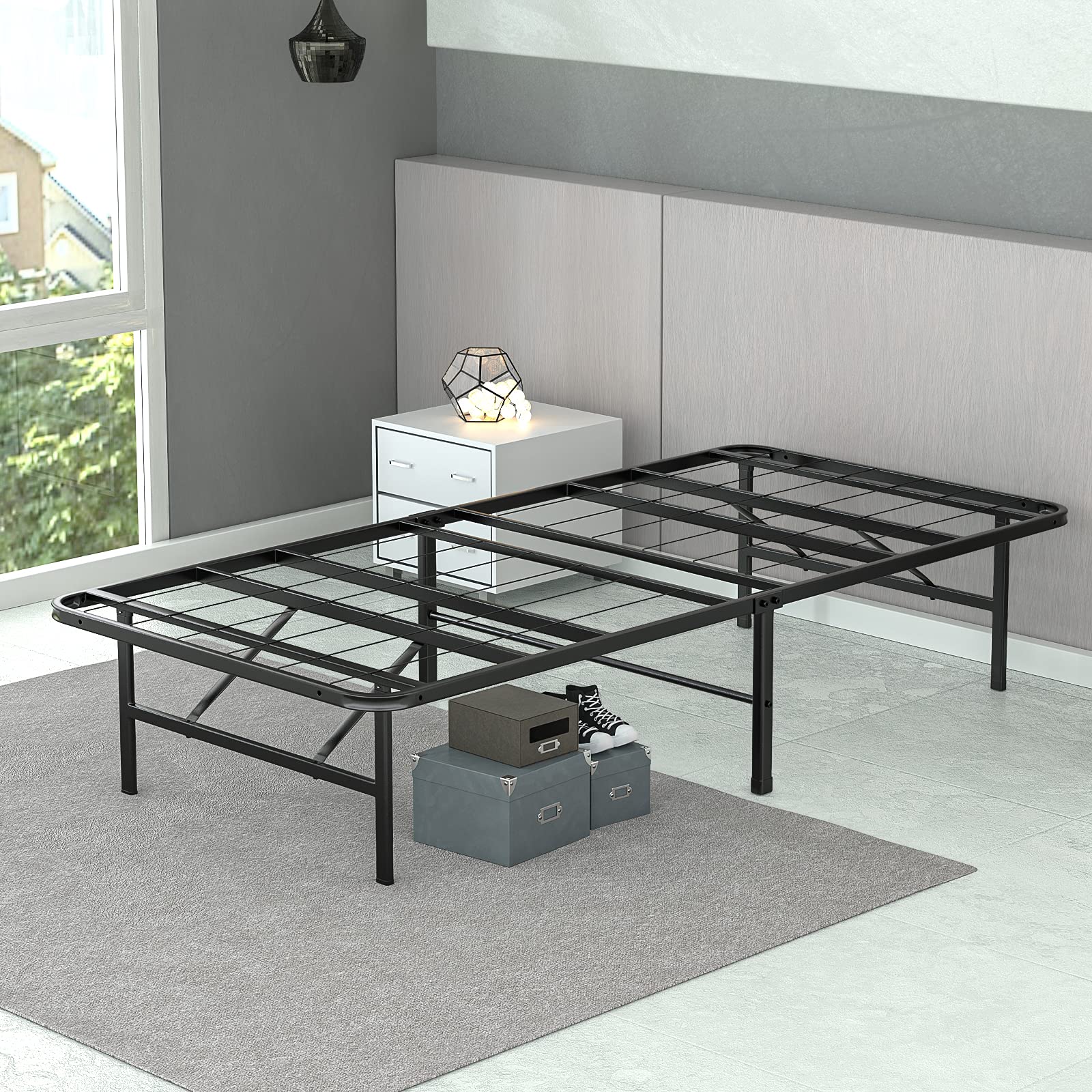 IYEE NATURE 14 Inch Metal Bed Frame with Steel Slats - No Box Spring Needed, Easy Assembly Twin Size Platform Bed with Large Underbed Storage Space - Perfect for Dorm Rooms, Guest Bedrooms & Small Spaces