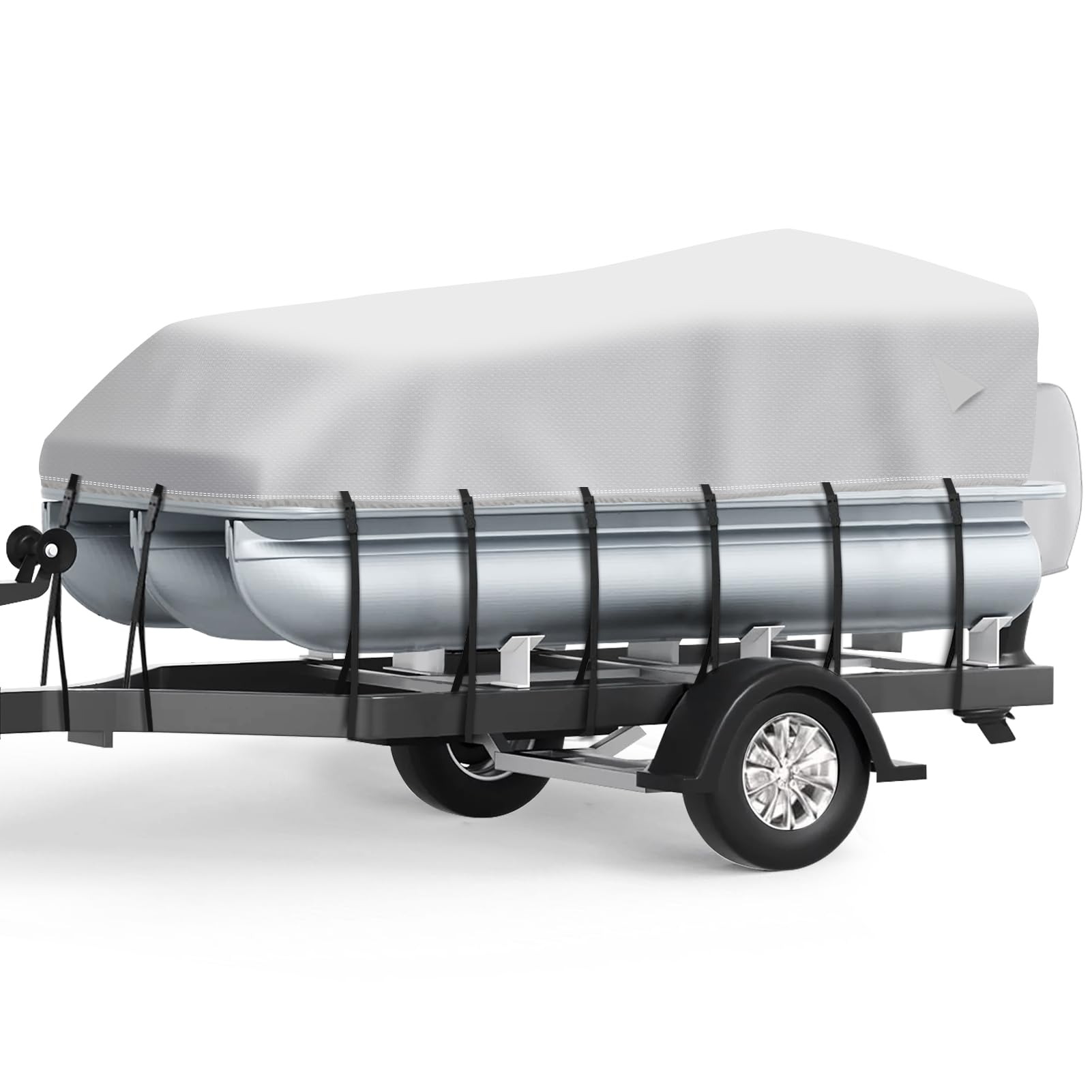 Waterproof 1200D Pontoon Boat Cover with Motor Cover - 21-24 FT Heavy Duty Canvas Boat Cover for Pontoon Boats (Gray) - Perfect for Outdoor Storage & Marine Protection
