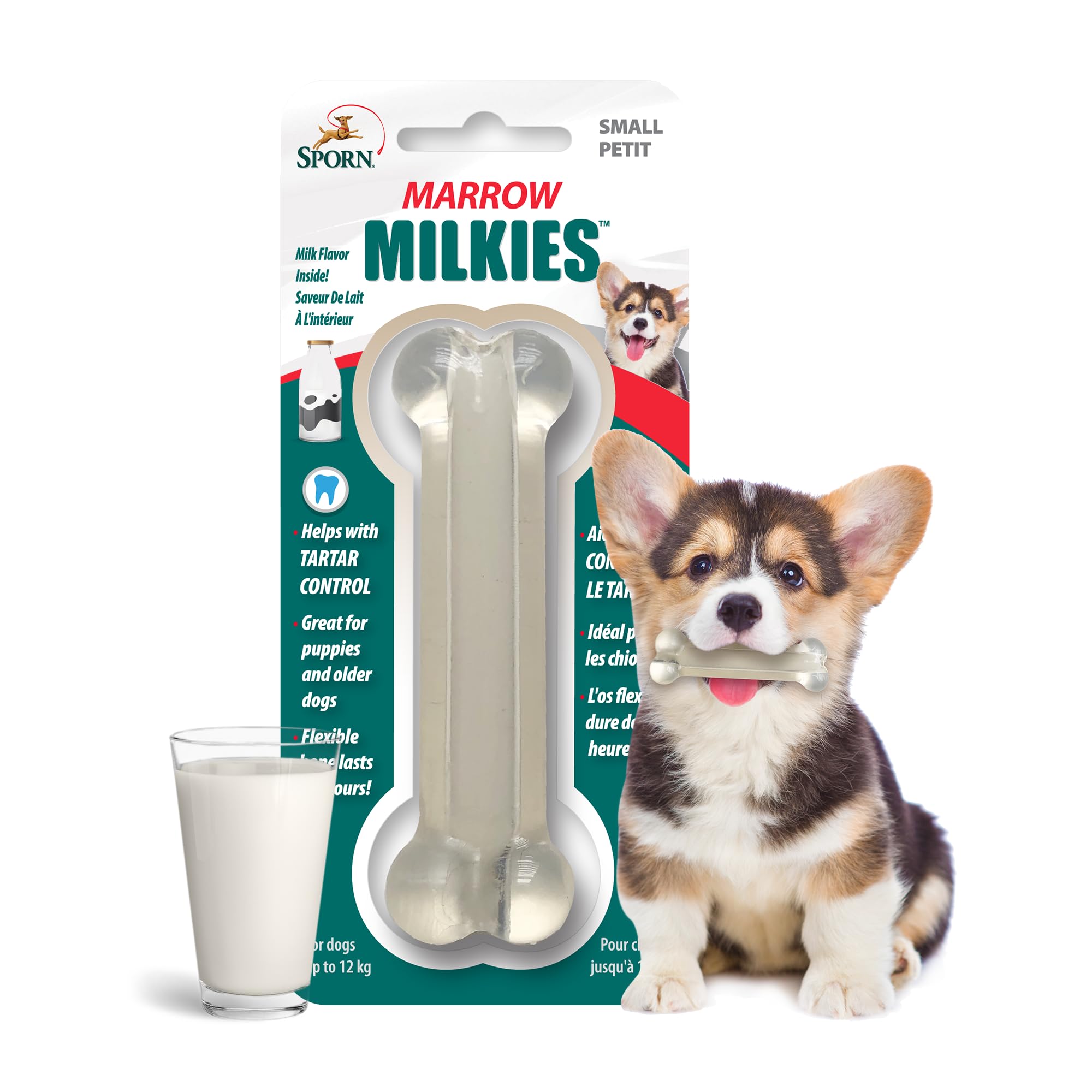 **Sporn Marrow Milkies Soft Chew Bones for Small Dogs - Milk Flavor Dog Dental Chew Toy, Gluten-Free & Non-Toxic, Made with Safe Thermoplastic Rubber - Perfect for Teething Puppies & Light Chewers**    *(Ideal for Indoor Play, Training Rewards, and Promoting Dental Health in Small Breeds)*
