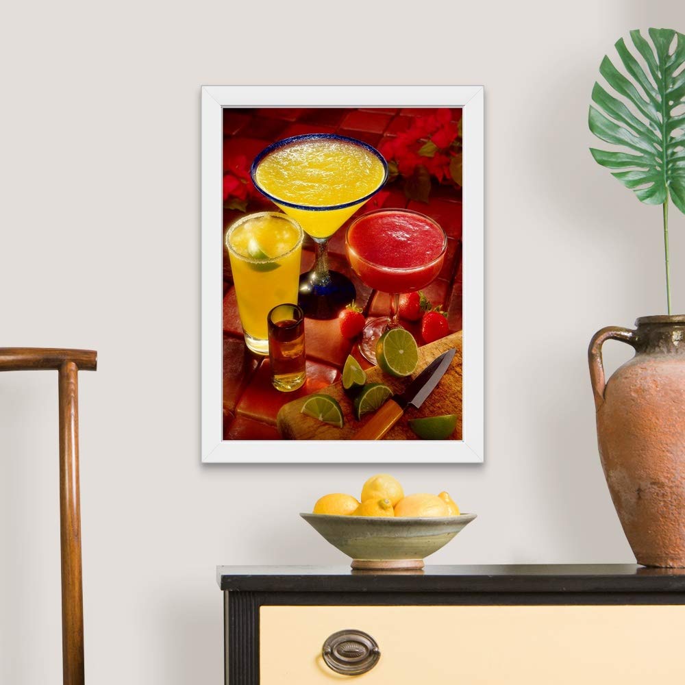 White Framed Margarita and Shot Cocktail Art Print - Bar & Home Decor Wall Art for Living Room, Kitchen, or Pub