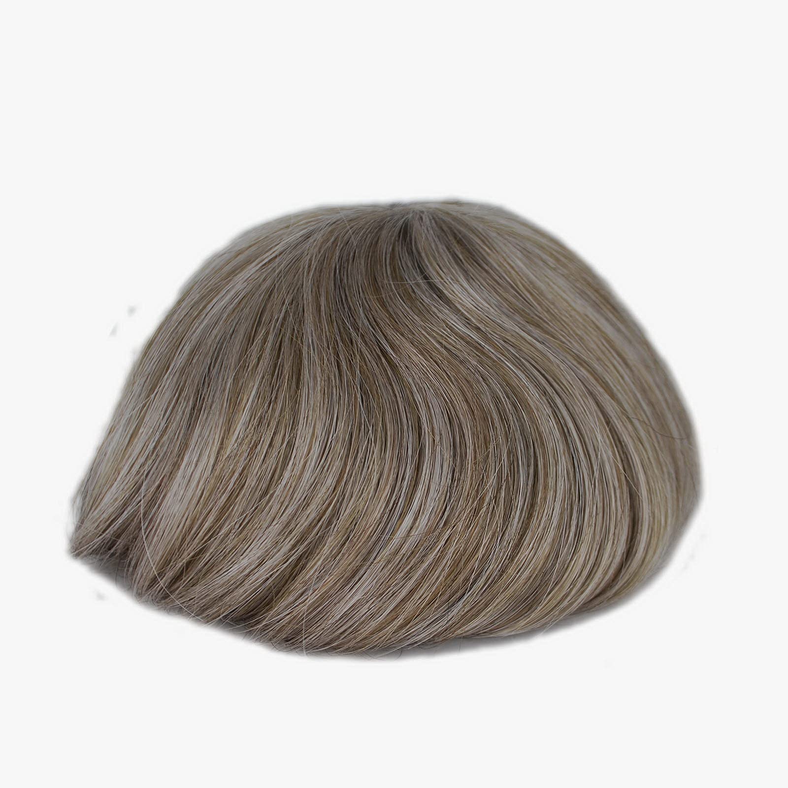 Men's Grey Hair Toupee - 100% Human Hair Replacement System - Light Brown Mixed with White - Style #660 - In Stock - Perfect for Thinning Hair & Bald Spot Coverage - Great for Daily Wear & Special Occasions