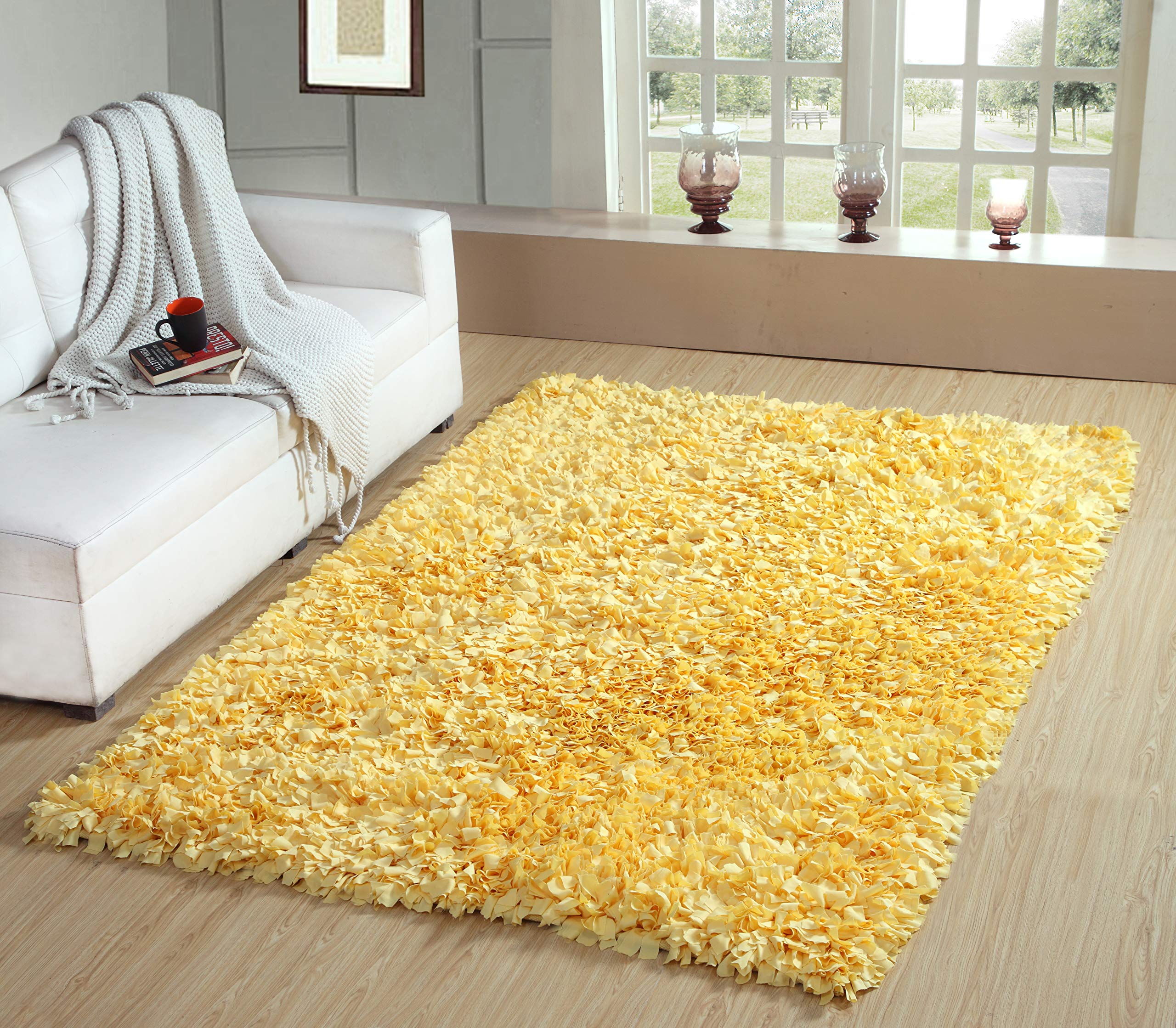Home Weavers Bella Premium Jersey Shaggy Rug - Machine Washable Non-Slip Living Room Carpet, Soft Foldable Indoor Floor Mat, Easy to Clean, 3'5
