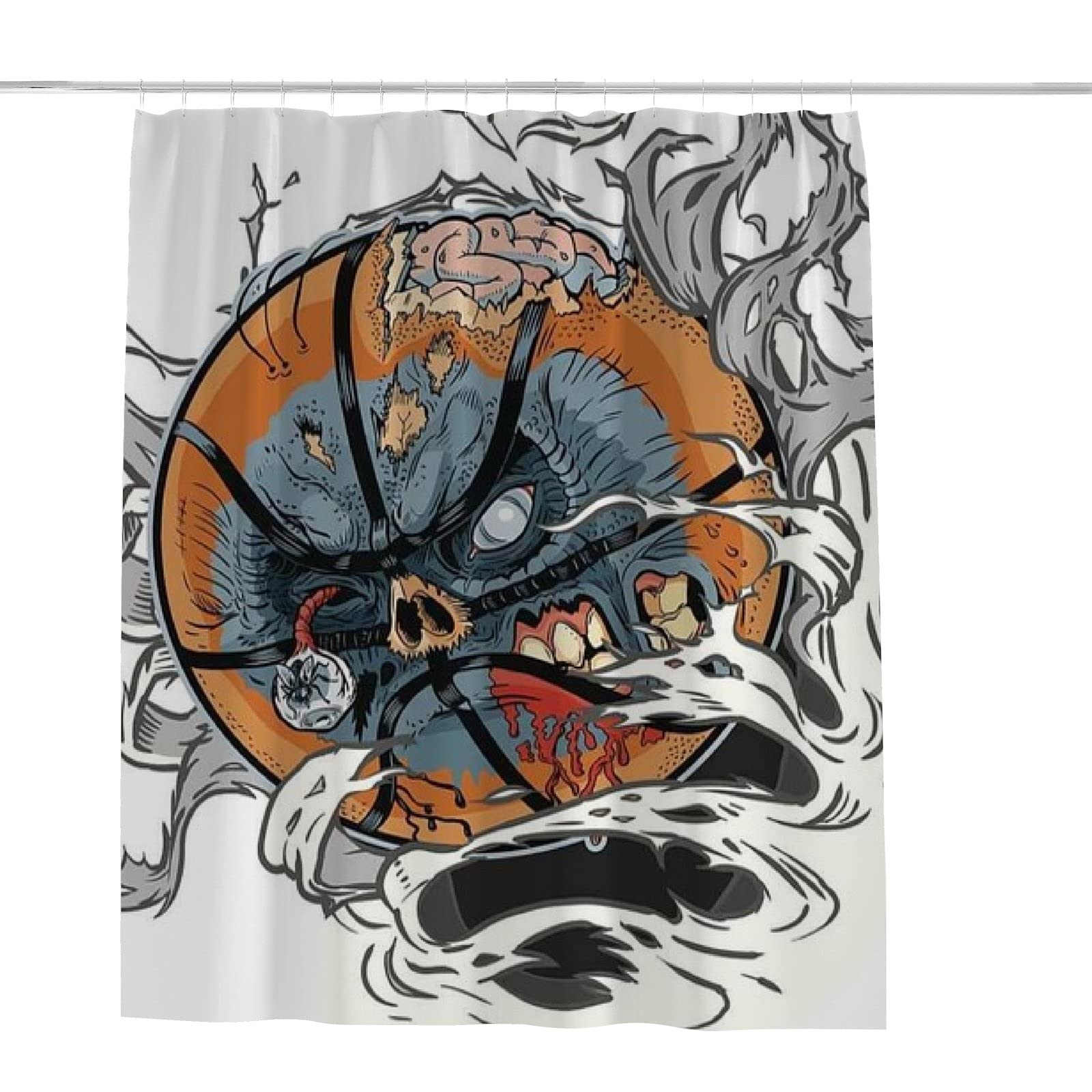 Waterproof Polyester Shower Curtain - Zombie Basketball Design - 60x72 Inches with Hooks - Easy Installation - Modern Bathroom Decor for Teens & Gamers - Perfect for Themed Bathrooms, Dorm Rooms, and Halloween Decor