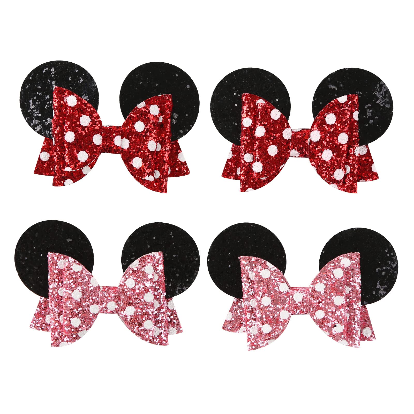Disney-Inspired Mouse Ears Hair Bow Clips | Polka Dot Barrettes for Girls | Glitter Costume Accessories | Perfect for Birthday Parties, Halloween & Cosplay