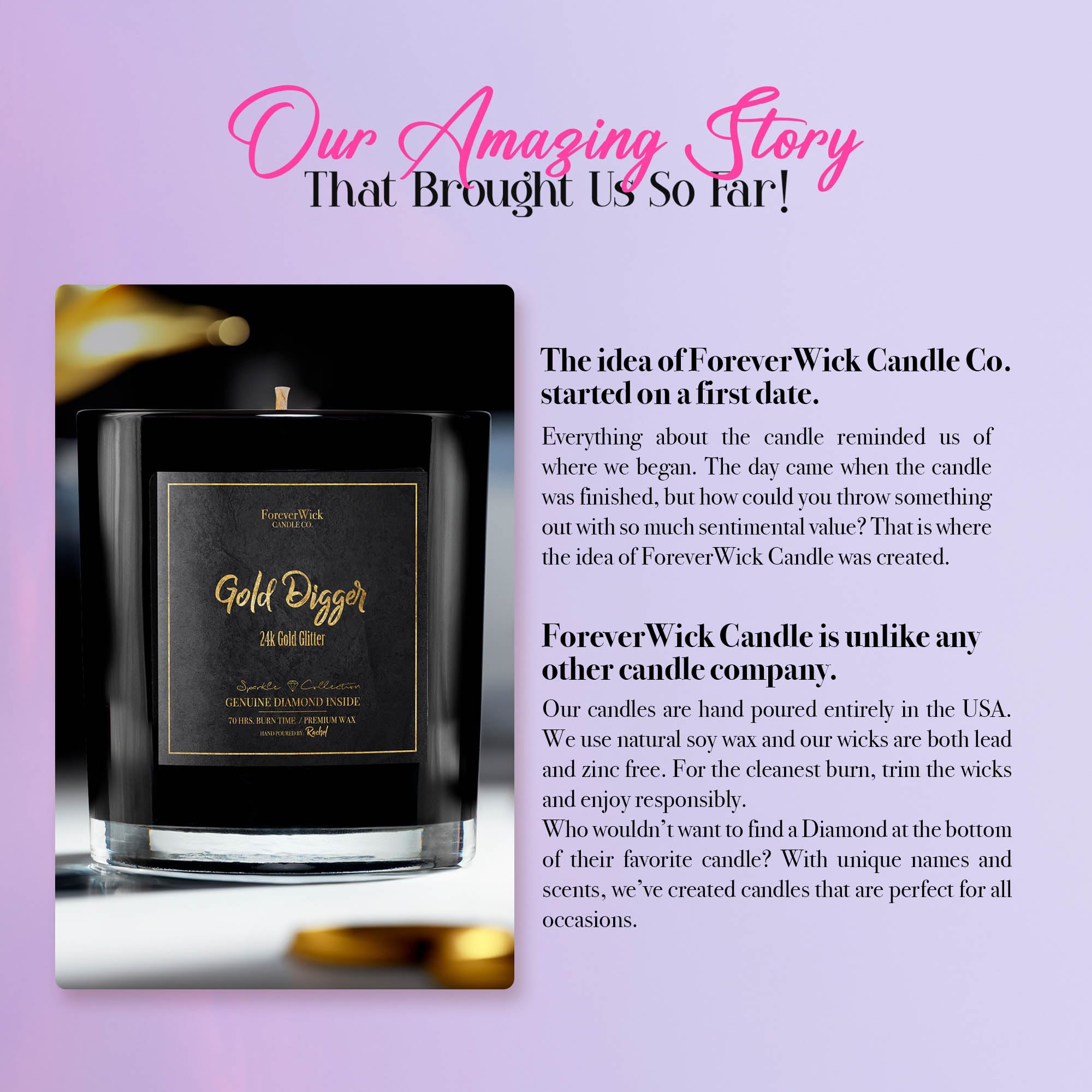 Gold Digger Sparkle Sandalwood & Amber Scented Soy Candle with Hidden Diamond Inside | 14oz All-Natural Organic Soy Wax Candle | 70-Hour Burn Time | Aromatherapy Gift for Women, Birthday, Anniversary | Perfect for Home Decor, Relaxation & Romantic Ambiance