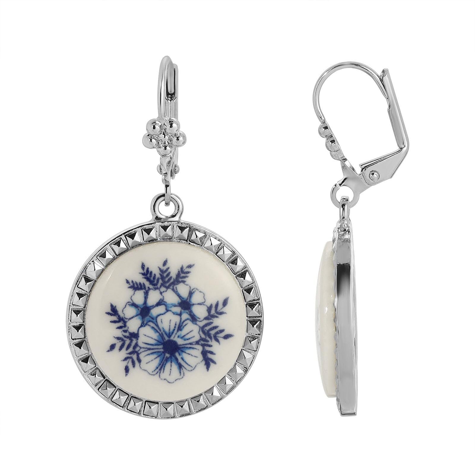 Vintage Blue Willow Round Ceramic Cabochon Earrings for Women - Romantic Chinese Porcelain Design, Handmade in USA | Perfect for Weddings, Date Nights & Special Occasions