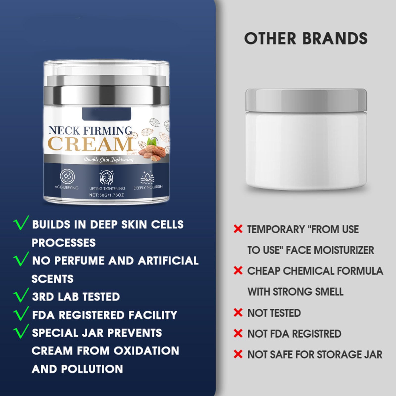 Anti-Aging Neck Firming Cream with Almond Oil & Collagen - Tightening, Lifting & Hydrating Neck Cream for Women - Reduce Wrinkles & Improve Skin Elasticity - Perfect for Night Routine & Daily Skincare Regimen