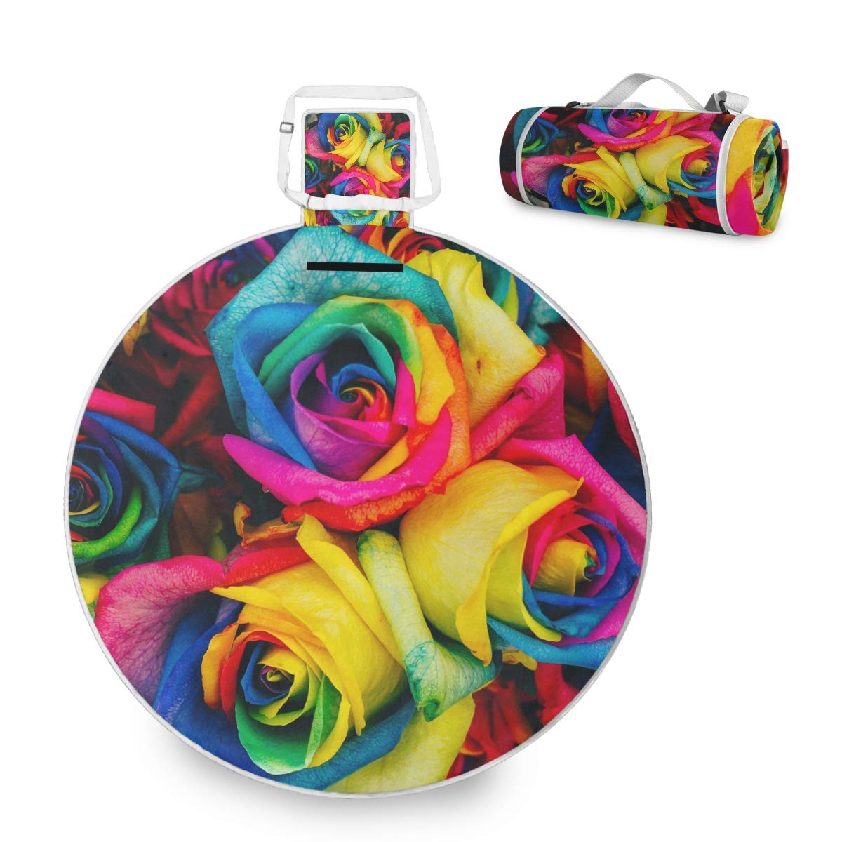 Waterproof Picnic Blanket - Sandproof Outdoor Beach Mat with Watercolor Rose Design, Portable Camping & Lawn Blanket for Picnics, Beach Days, Park Outings, and Outdoor Adventures