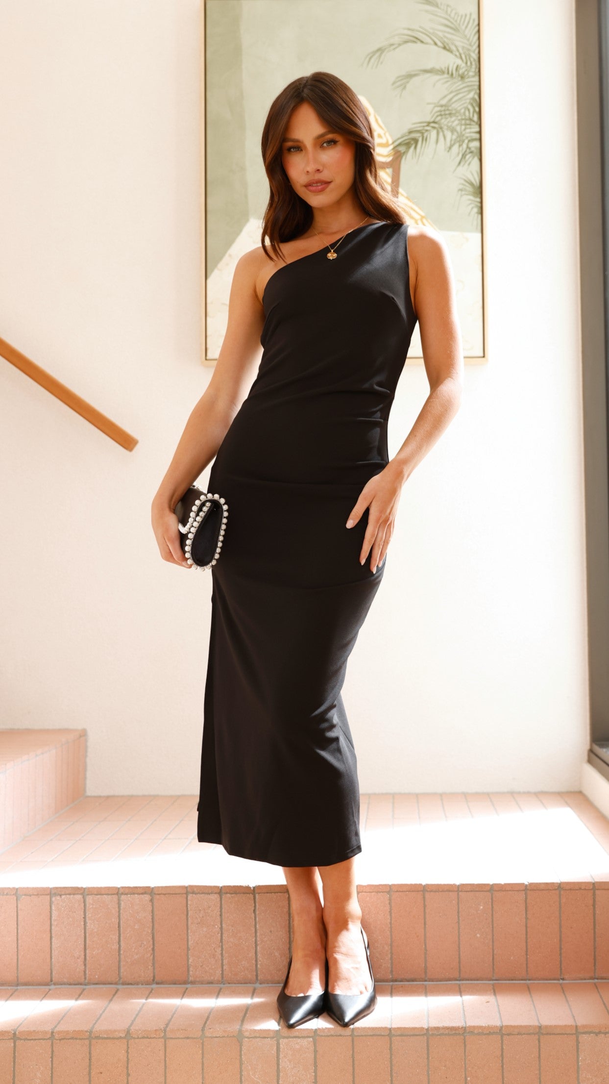 Alaina Black Midi Dress for Women - Elegant Flowy Summer Dress for Casual Wear, Office, Party & Date Night