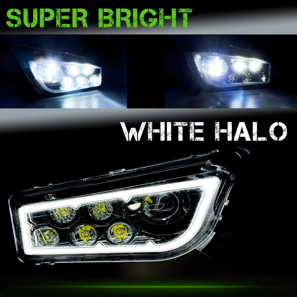 SLK-Lights RZR LED Headlight Kit - Compatible with Polaris General & RZR 900s/1000 XP Turbo (2015-2021 Models) - Black Halo Design - High Brightness Off-Road Lighting for Night Trail Riding & Dune Bashing