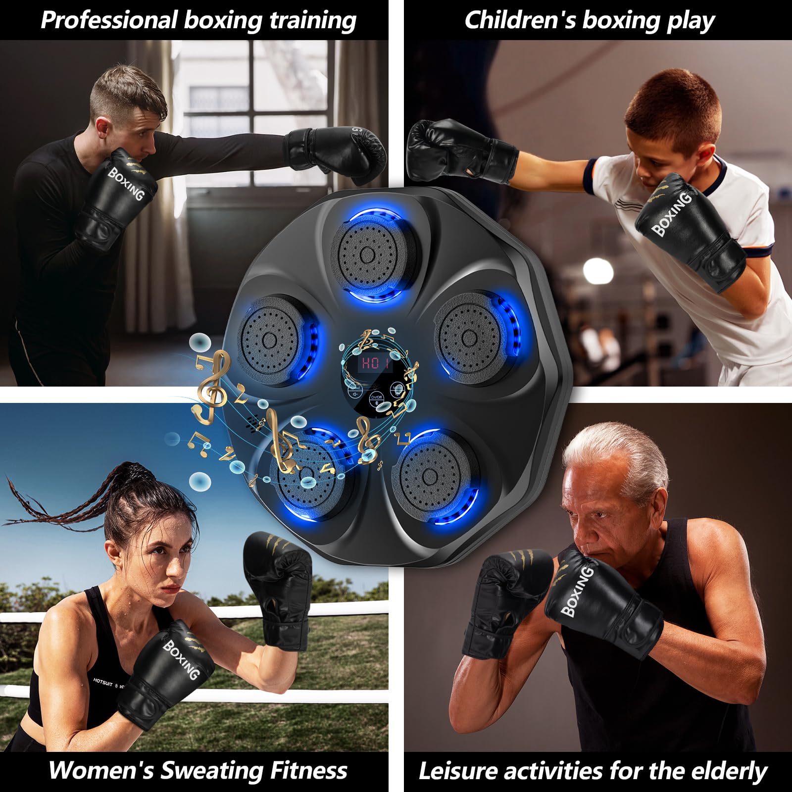 Music Boxing Machine - Interactive Punching Trainer with Boxing Gloves | Large Wall Mounted Electronic Boxing Target for Adults & Kids | 9 Modes & 9 Speeds | Perfect for Home Gym, Boxing Training & Stress Relief