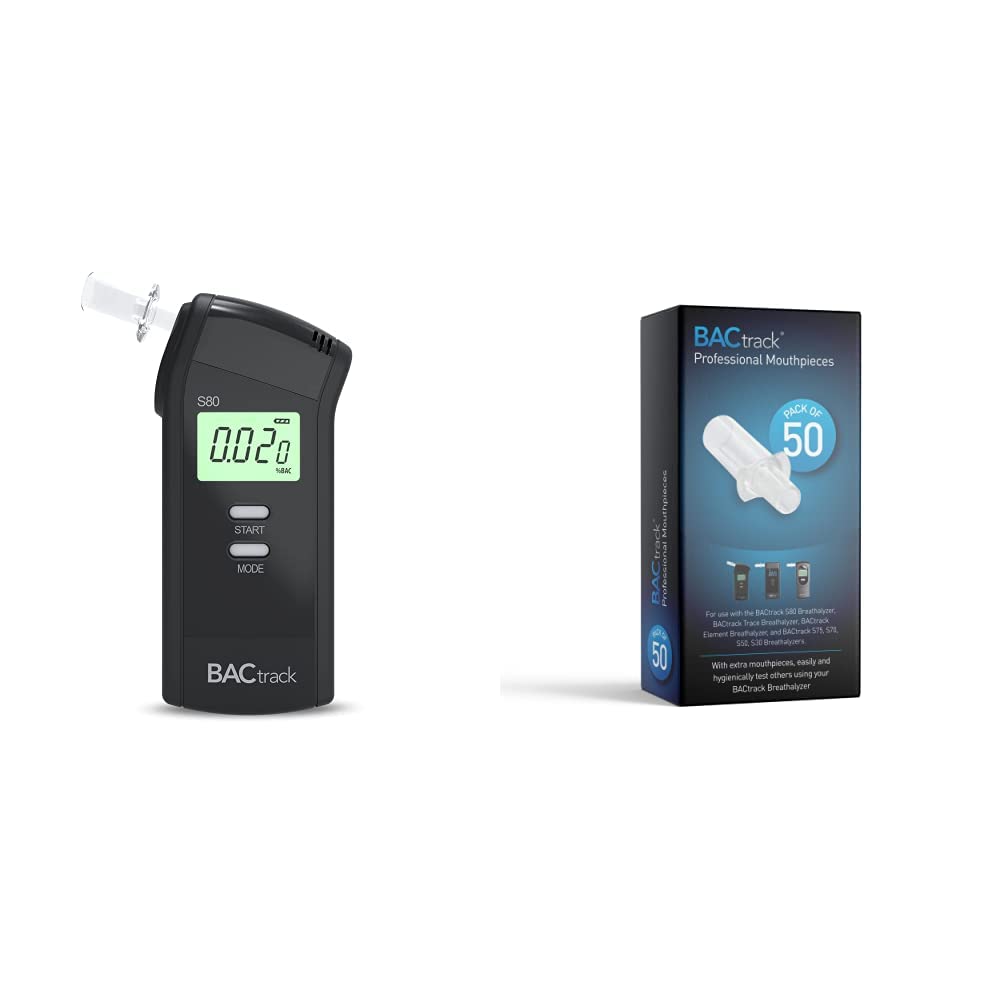 BACtrack S80 Professional Breathalyzer with 50 Mouthpieces - High Accuracy Alcohol Tester for Personal & Workplace Safety - Perfect for Law Enforcement, Bars, and Home Use