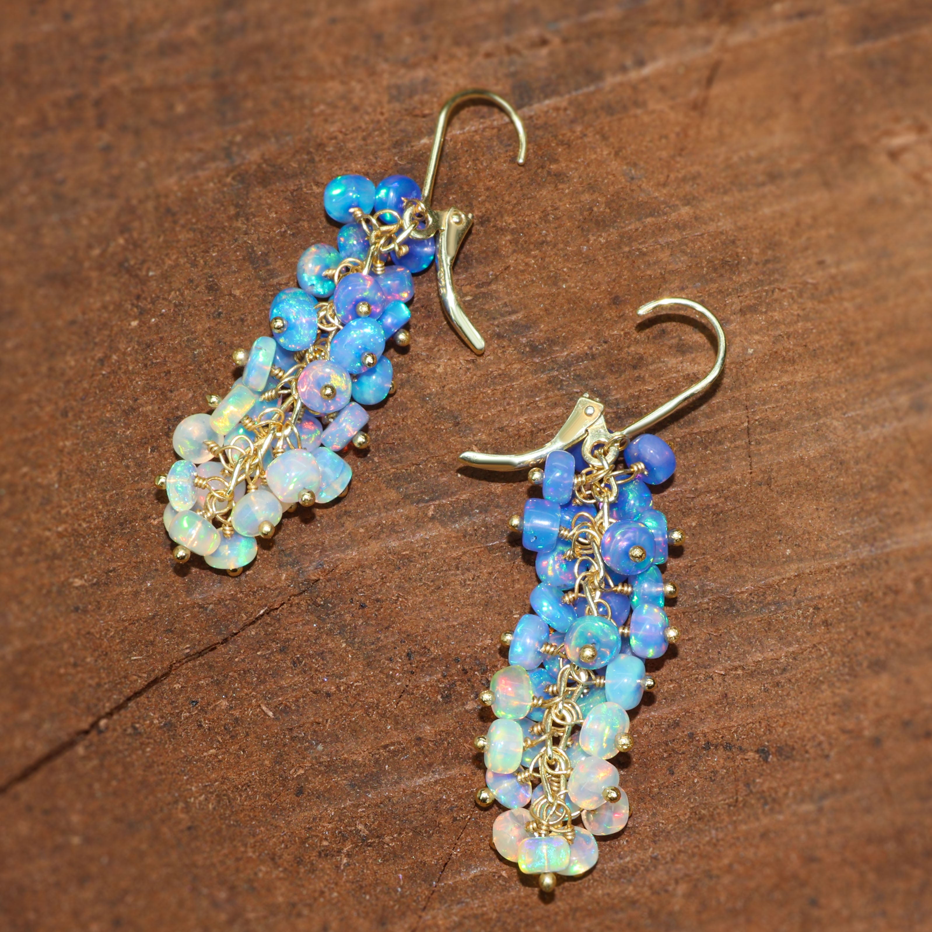 Natural Blue Opal Shaded Beads Cluster Handmade Dangle Earrings for Women | Boho Chic Jewelry Gift for Birthday, Wedding & Party Accessories
