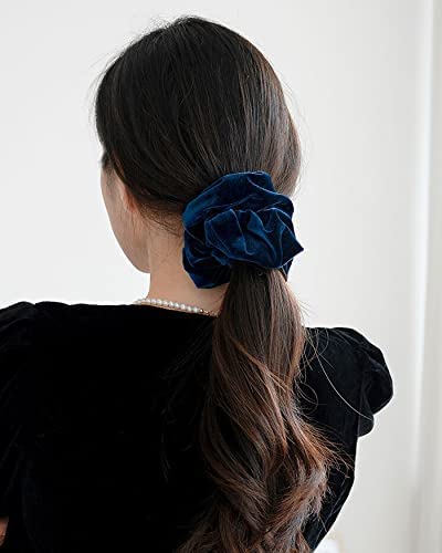 ALIBA COLLECTION 6 Pack Velvet Blend Hair Scrunchies - Soft Elastic Hair Bands for Women & Girls (Black) - Perfect for Workouts, Yoga, Office & Everyday Use