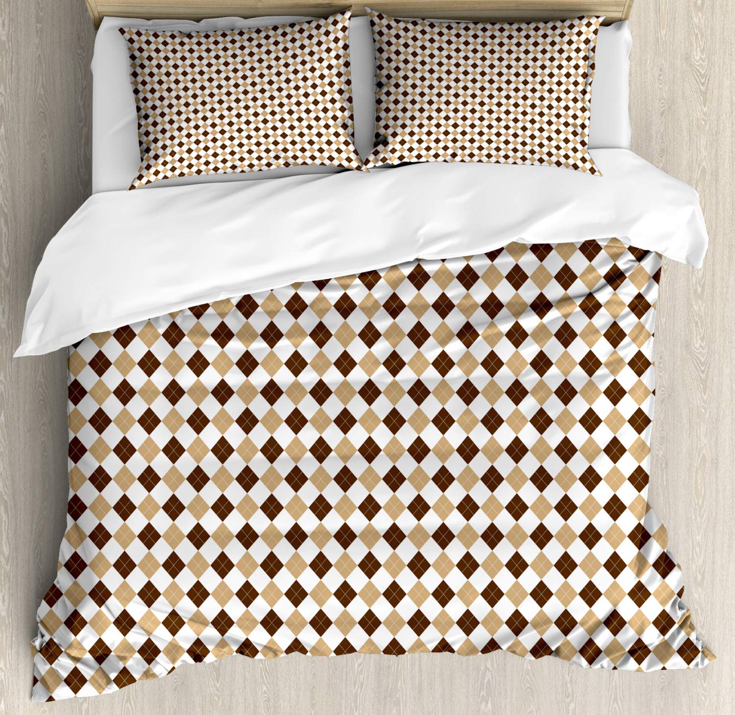 Ambesonne Vintage Duvet Cover Set - King Size Geometric Argyle Pattern in Earth Tones (Chocolate Sand Brown), 3-Piece Bedding with 2 Pillow Shams | Perfect for Bohemian & Modern Bedrooms, Guest Rooms & Dorm Decor