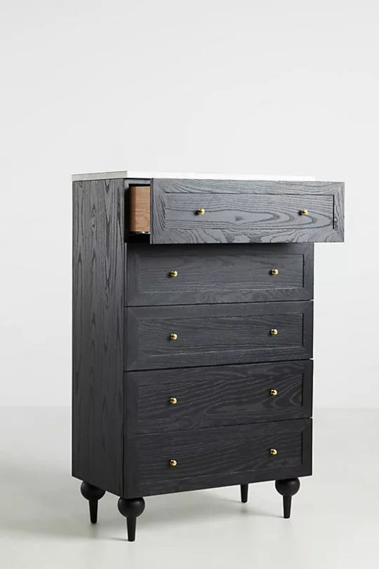 Handmade Wooden Black 6-Drawer Tallboy Dresser - Vintage Style Chest of Drawers for Bedroom, Living Room & Office Storage