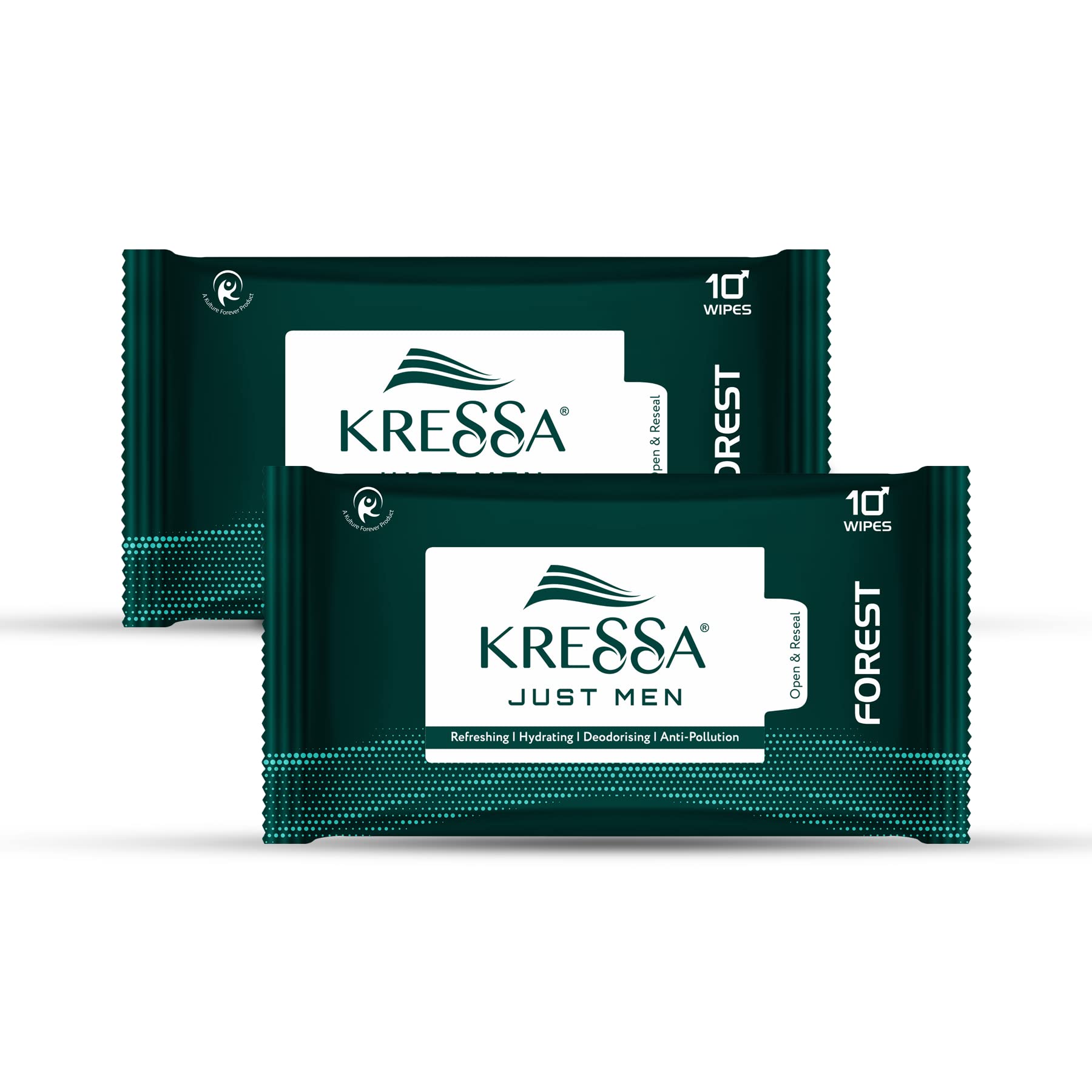 Kressa Men's Face Wipes - Refreshing Anti-Pollution Facial Cleansing Wipes for Men (Forest Scent, Pack of 20) | Perfect for Gym, Travel & On-the-Go Skincare