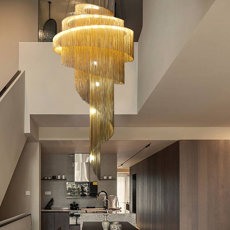 Spiral Chain Chandelier - Modern Elegant Staircase Lighting Fixture for Home Decor | Perfect for Living Room, Dining Room & Entryway Lighting