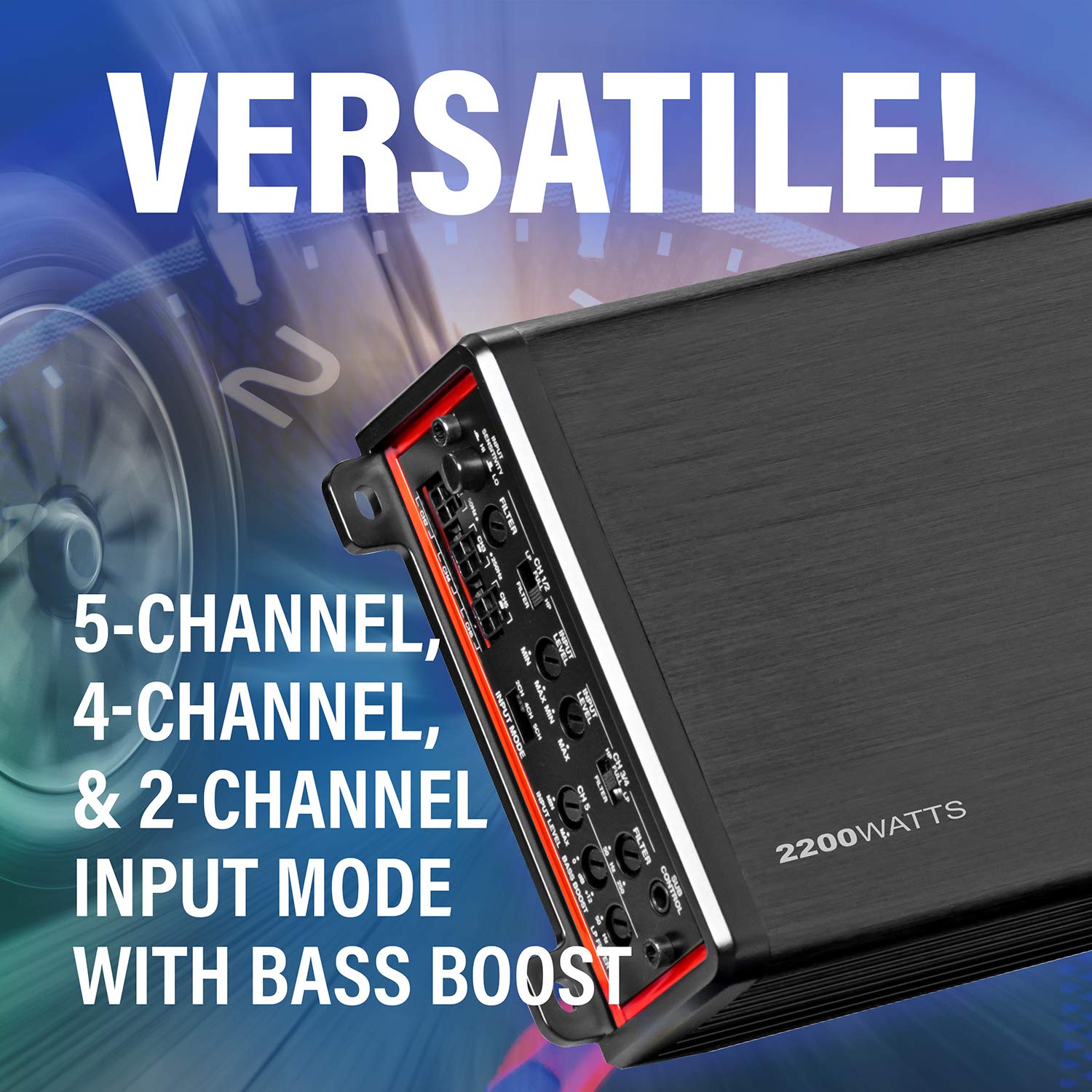BOSS Audio Systems Elite BE2200.5D 5 Channel Class D Car Amplifier - 2200W High Power, 2 Ohm Stable, Digital Full Range Audio, MOSFET Power Supply | Perfect for Car Audio Systems, Home Theater Speakers & Subwoofers | Enhance Your Music, Movies & Gaming Experience