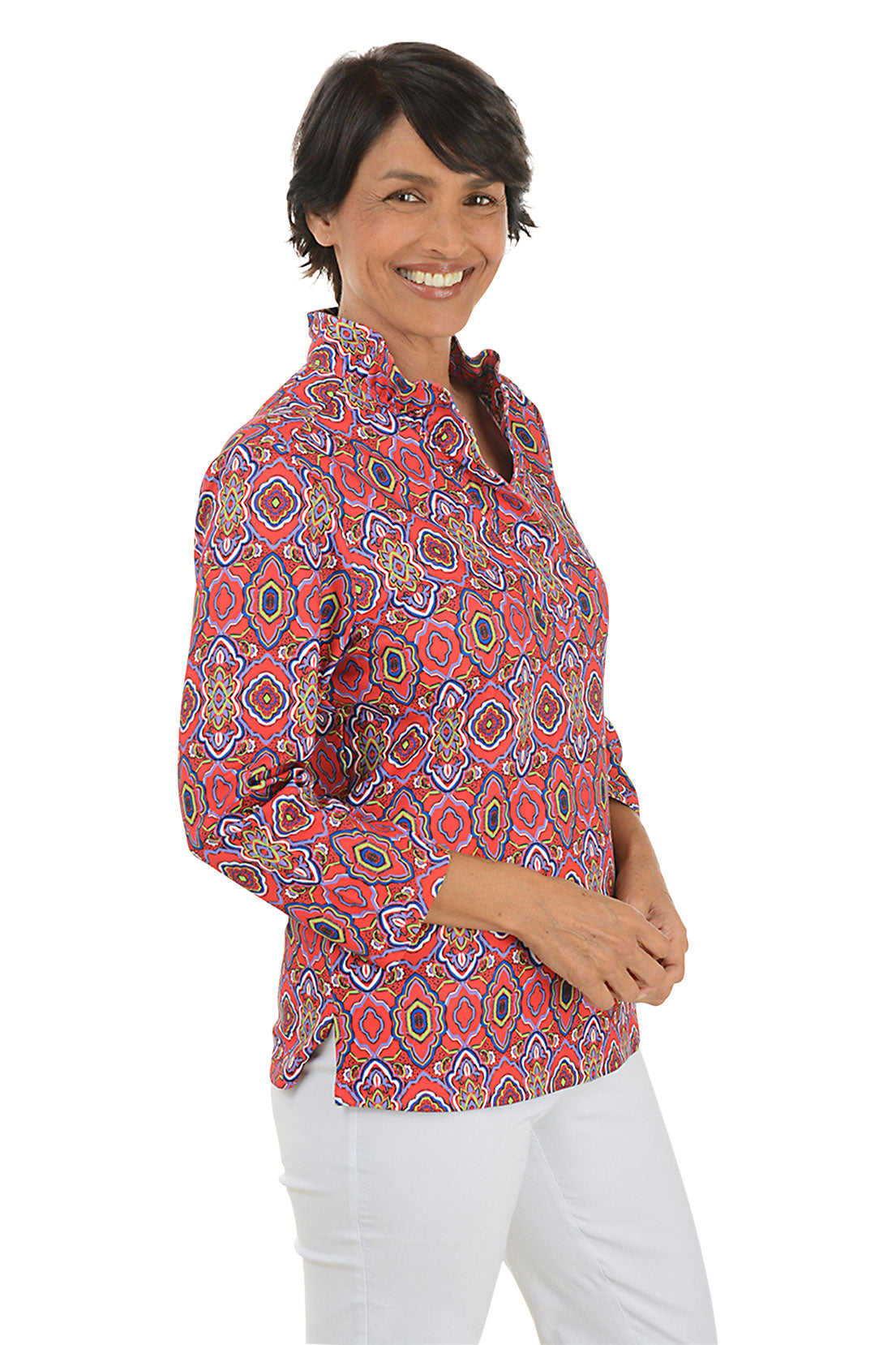 Diamond Medallions Tammy Blouse - Elegant Embroidered Women's Top for Office, Party & Special Occasions