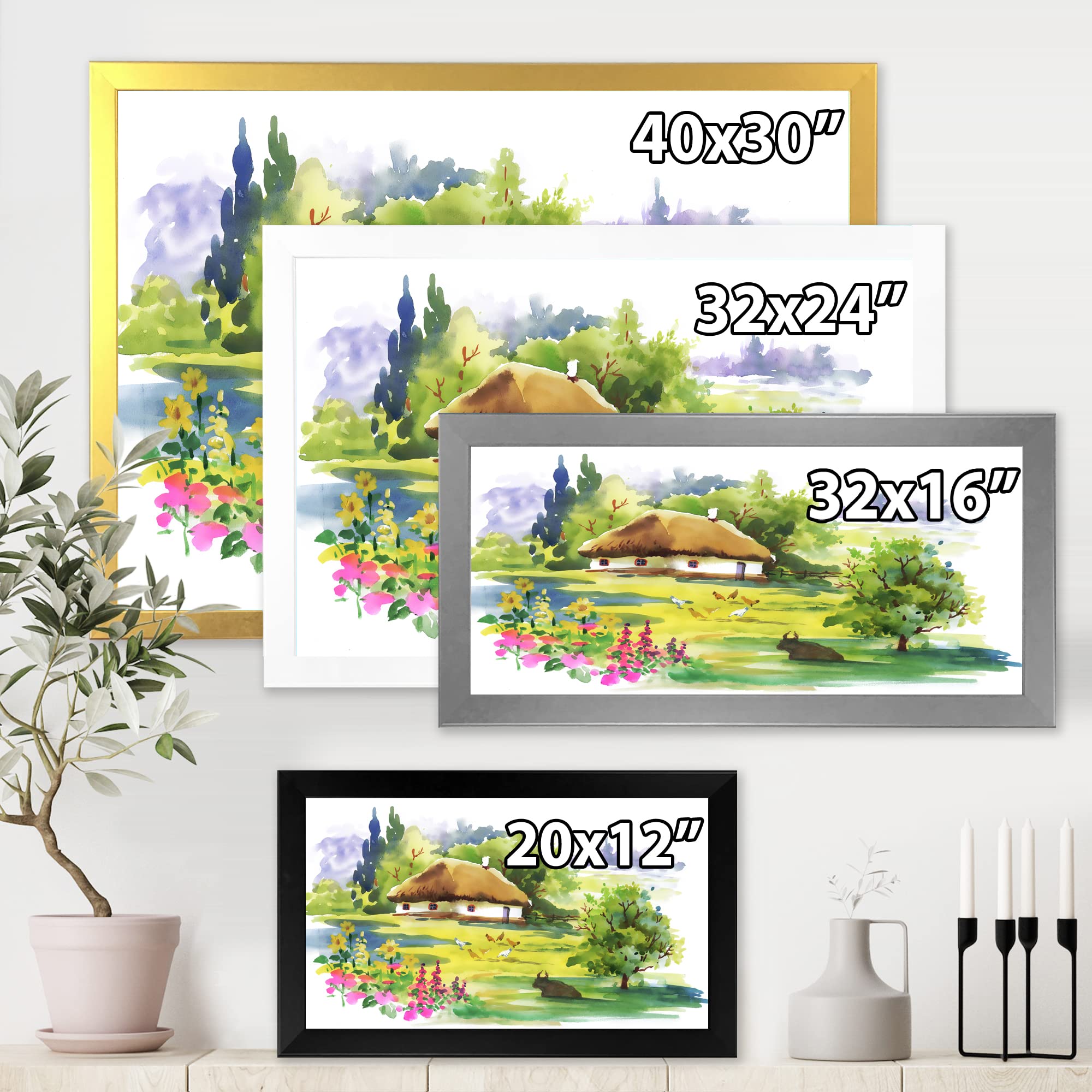 Traditional Framed Wall Art - Rustic Countryside Landscape Painting for Living Room, Bedroom & Office Decor | Handmade Canvas Artwork