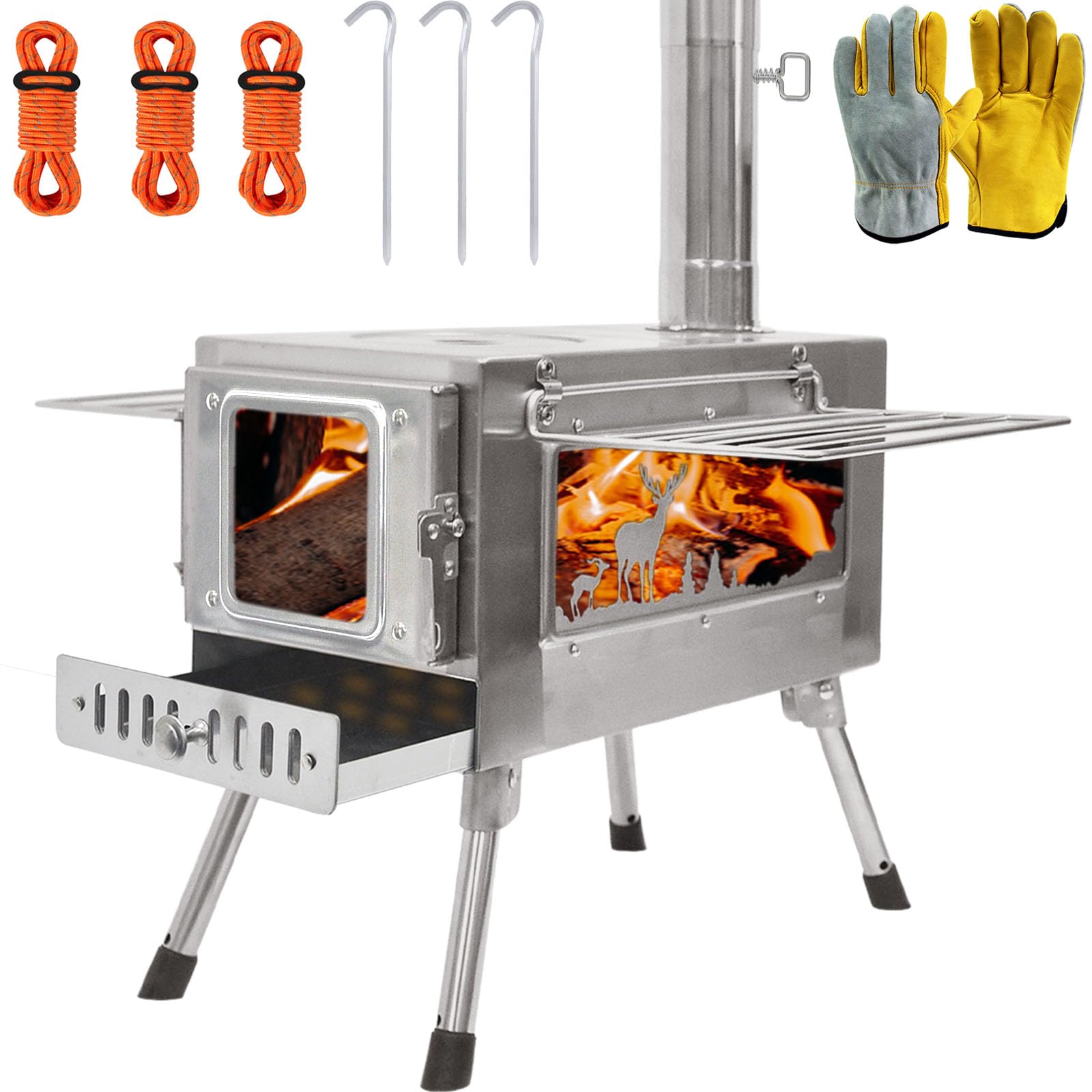 Portable Outdoor Wood Burning Stove with Chimney Pipe - Camping, Hiking, Backpacking Cook Stove for Cooking, Fishing & Tent Use - Perfect for Outdoor Adventures & Emergency Preparedness