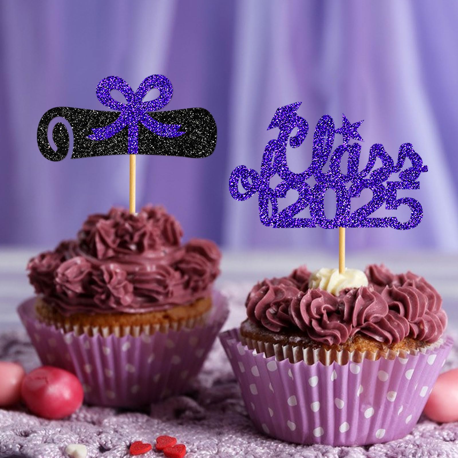 40Pcs Graduation Cupcake Toppers 2025 - Purple Class of 2025 Decorations, Graduation Party Supplies, Cake Picks for Graduation Ceremony & Celebration - Perfect for Graduation Parties, School Events & Dessert Decorations