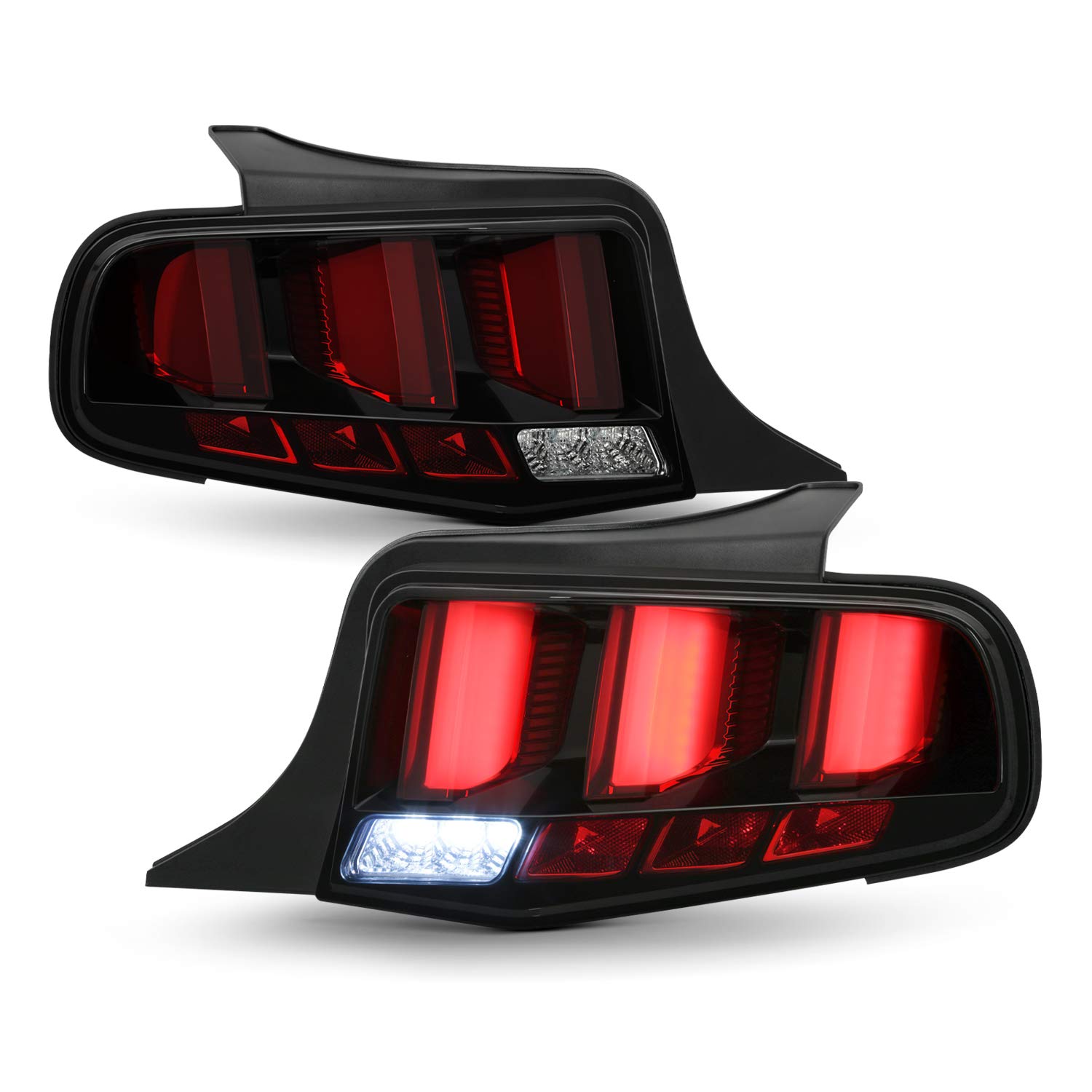 AKKON LED Tail Lights for 2010-2012 Ford Mustang - Black Housing with Red Tube & Sequential Turn Signals (Pair) | Perfect for Night Driving & Car Customization