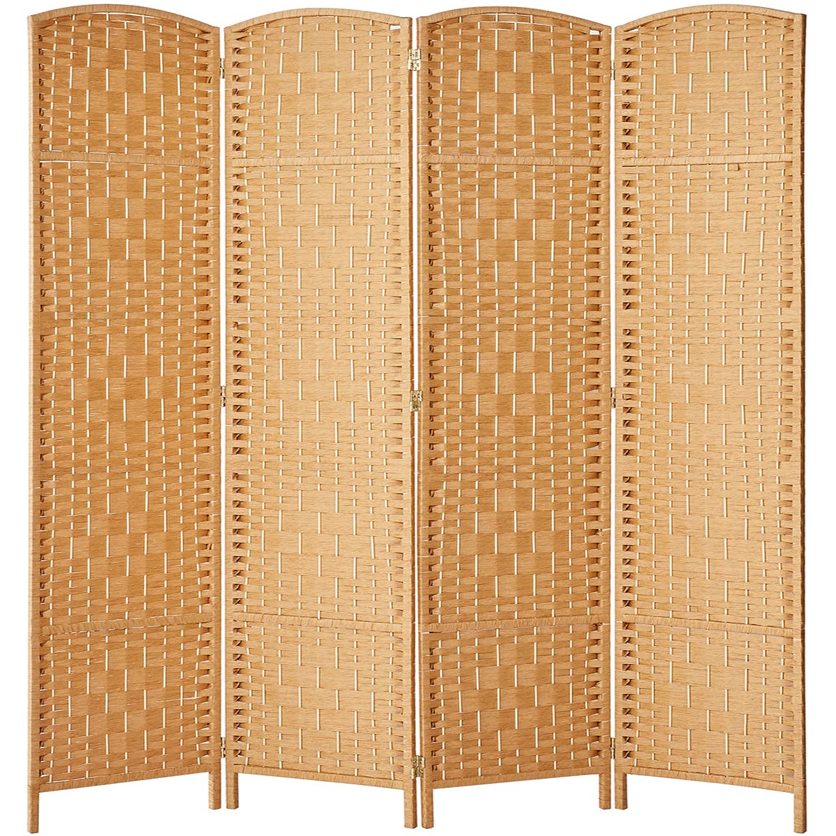 6 ft. Tall Extra Wide Diamond Weave Fiber Room Divider Screen - Light Beige 4 Panel Folding Partition for Home, Office & Event Spaces - Privacy Screen & Decorative Room Separator