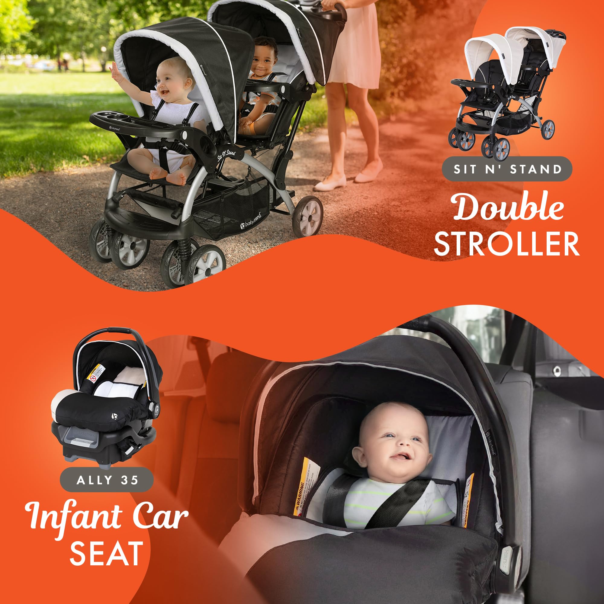 Baby Trend Double Stroller & 2 Car Seat Combo - 3 Piece Travel System for Twins or Siblings (Khaki) | Perfect for Shopping, Travel & Daily Walks with Infants & Toddlers