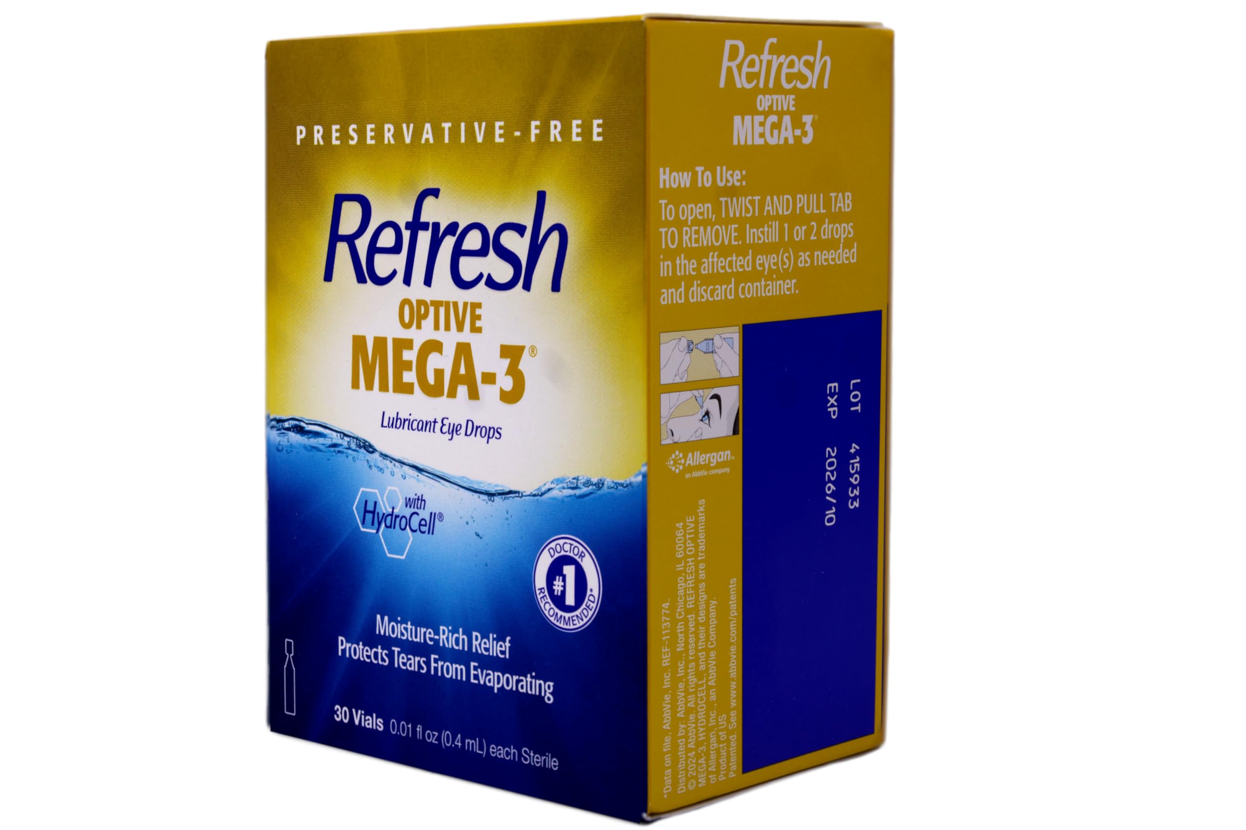 Refresh Optive Mega-3 Lubricant Eye Drops with Flaxseed Oil - 30 Count (Pack of 6) | Dry Eye Relief for Contact Lens Wearers & Computer Users | Long-Lasting Hydration for Irritated Eyes
