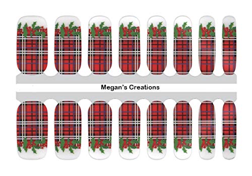 Christmas Holly Berry Plaid Nail Polish Wraps - Holiday Nail Art Strips for Christmas Parties & Festive Manicures