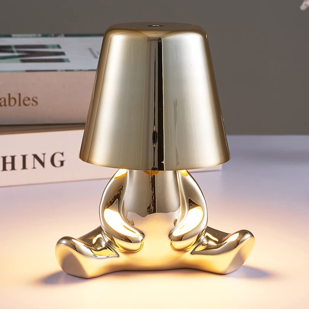 LED Touch Table Lamp with USB Charging - Adjustable 3-Level Brightness, Golden Thinker Desk Light for Bedroom, Office, Kids Room, Nightstand | Perfect for Reading, Working, Decor & Gift Ideas