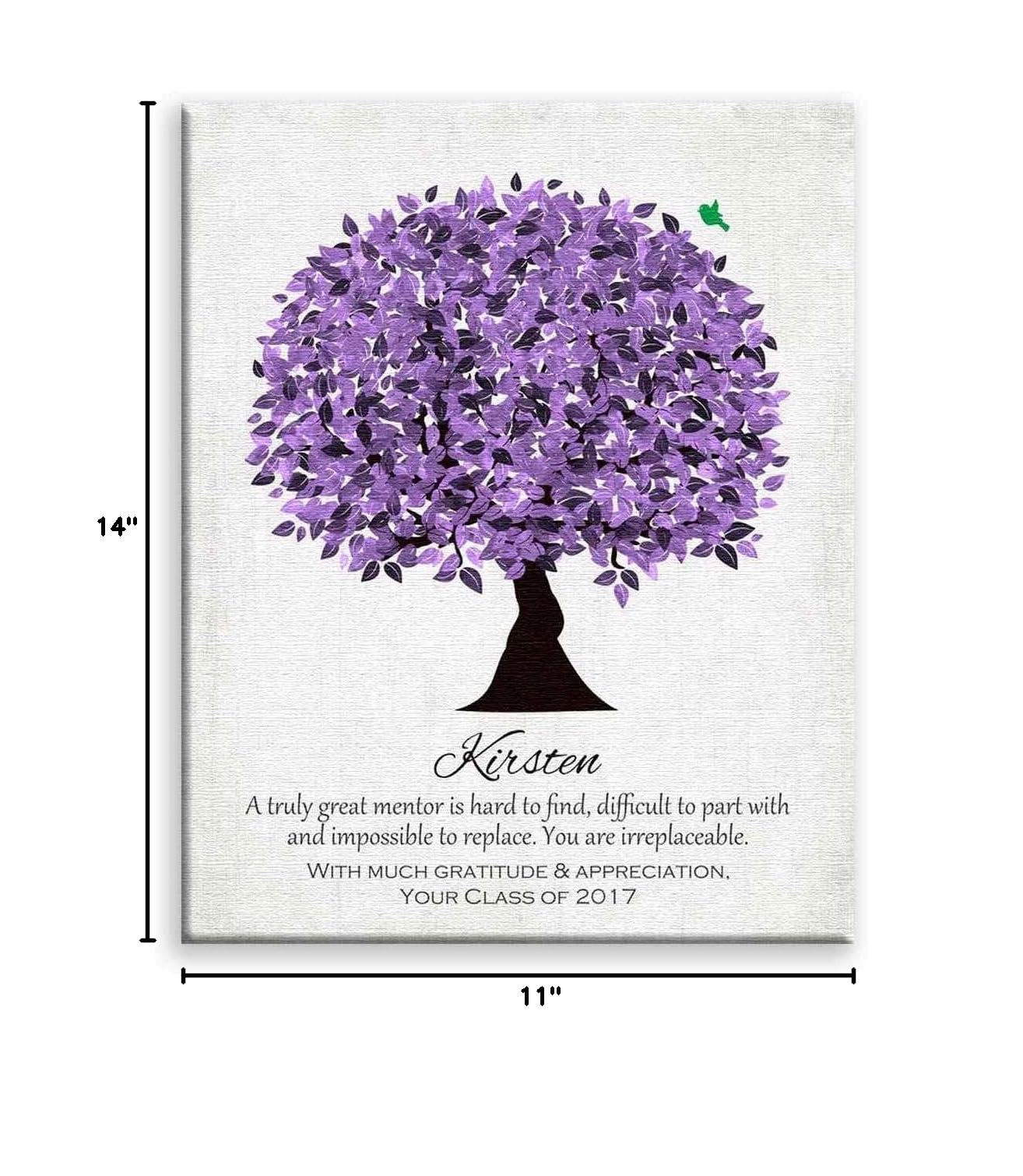 11x14 Personalized Mounted Canvas Art Print - Unique Gift for Boss, Mentor, Teacher - Purple Floral Design - Ready for Gift Wrapping (LTC-C1477) | Perfect for Office Decor, Retirement Gifts & Teacher Appreciation